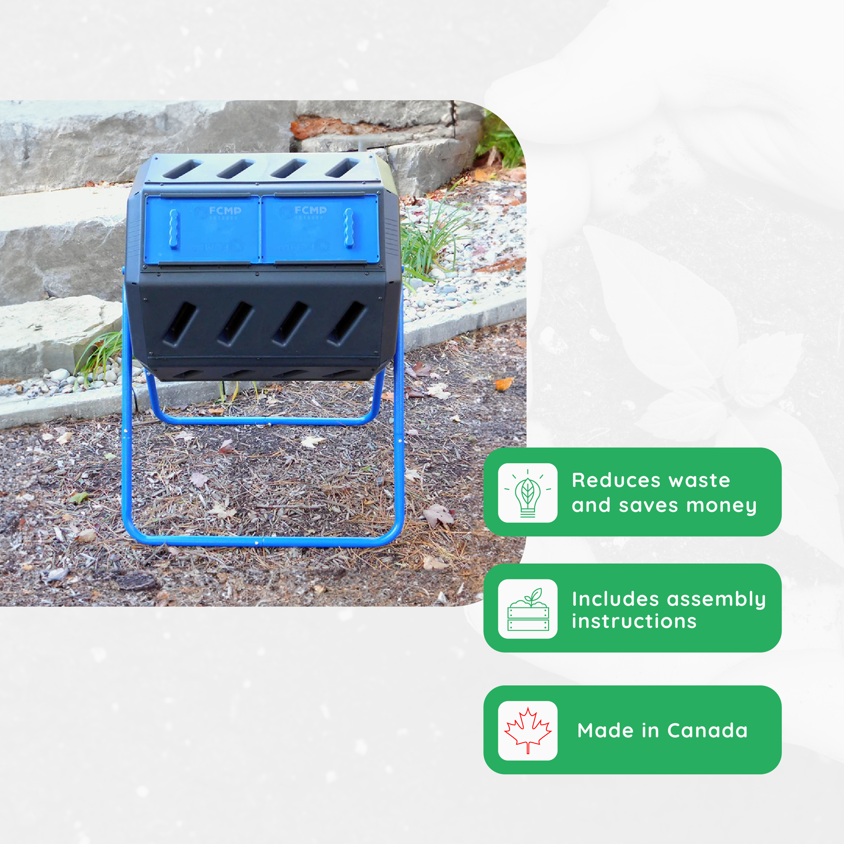 FCMP Outdoor 8 Sided Dual Chamber Tumbling Double Door Composter, Blue(Open Box) - VMInnovations