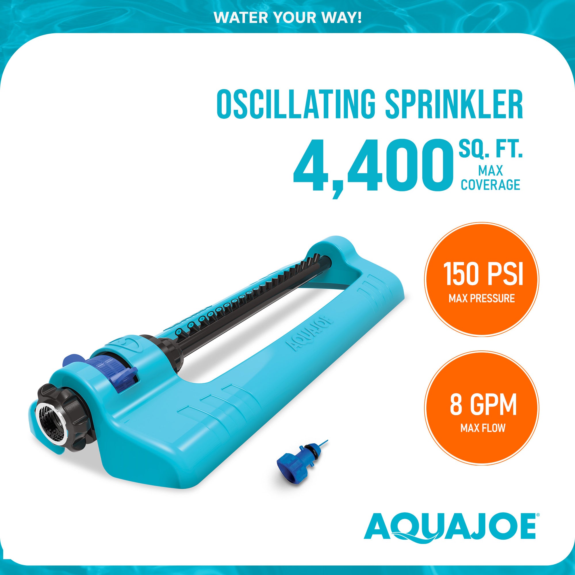 Aqua Joe Oscillating Sprinkler with Adjustable Spray, 4400 Sq Foot (Open Box)