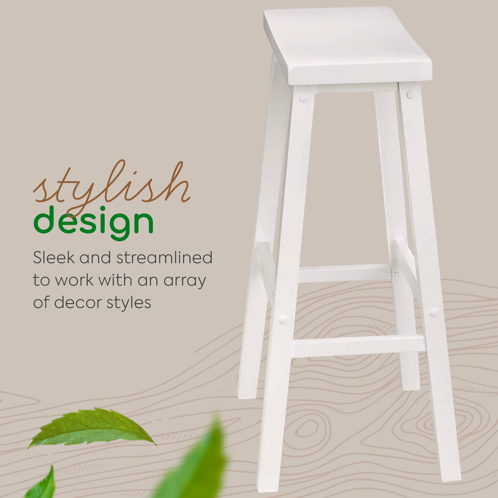 PJ Wood Saddle-Seat 29" Kitchen, Table & Bar Counter Stool, White,2pc(For Parts) - VMInnovations