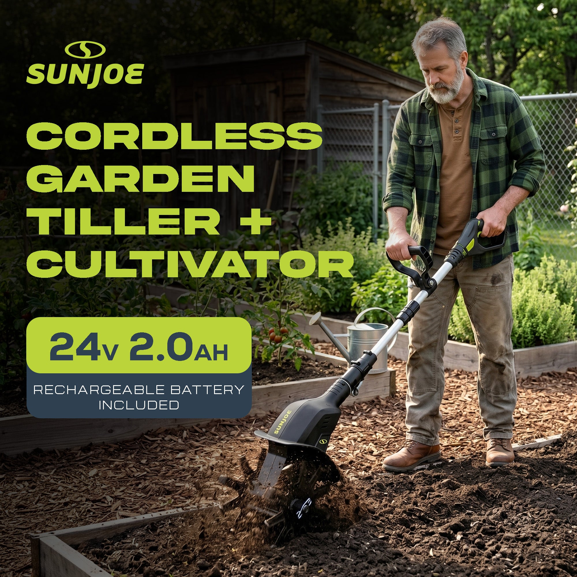 Sun Joe 24V Cordless Garden Tiller Cultivator Accessory Kit, Black, 24V-TLR-LTE