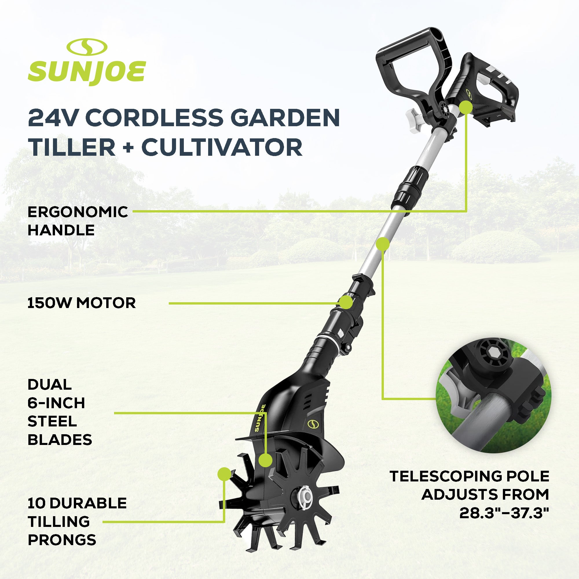 Sun Joe 24V IONMAX Cordless Garden Tiller + Cultivator (Tool Only), 24V-TLR-CT