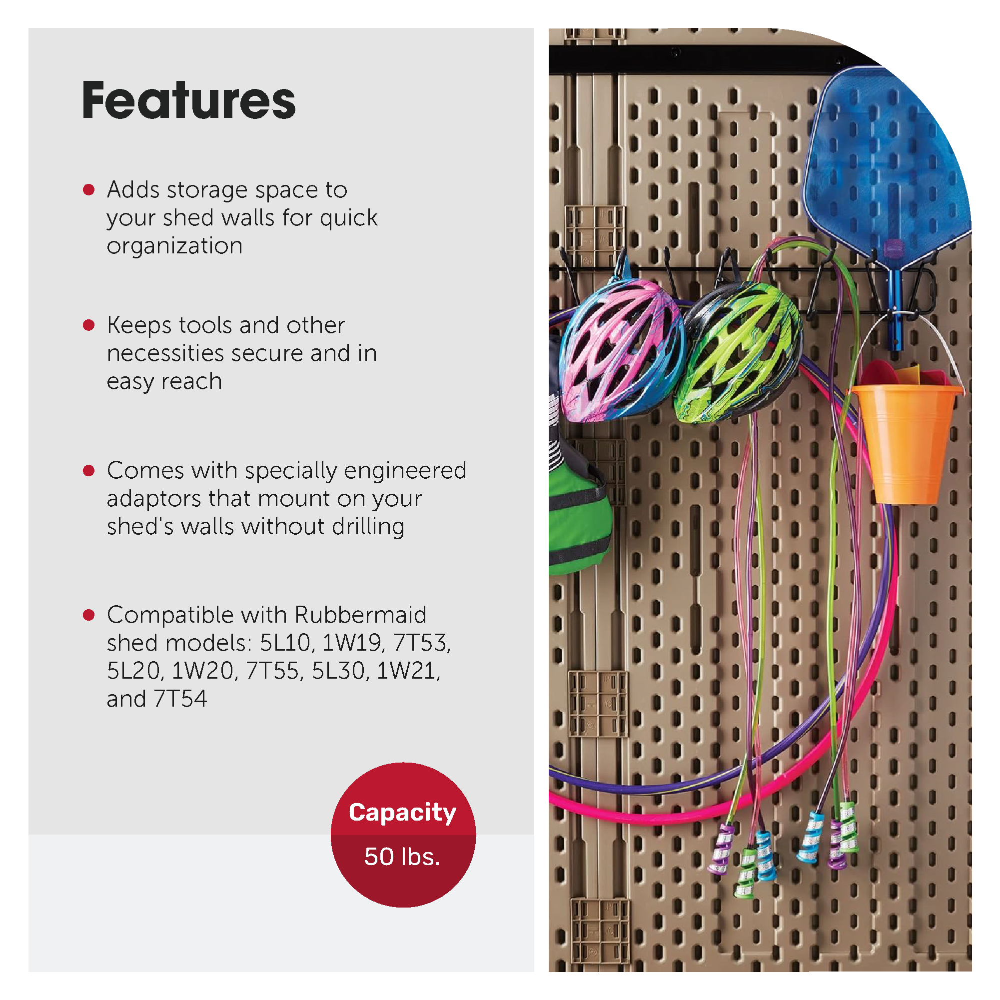 Rubbermaid 34 Inch Heavy Duty Garden Tool & Sport Storage Rack for Sheds, 2 Pack