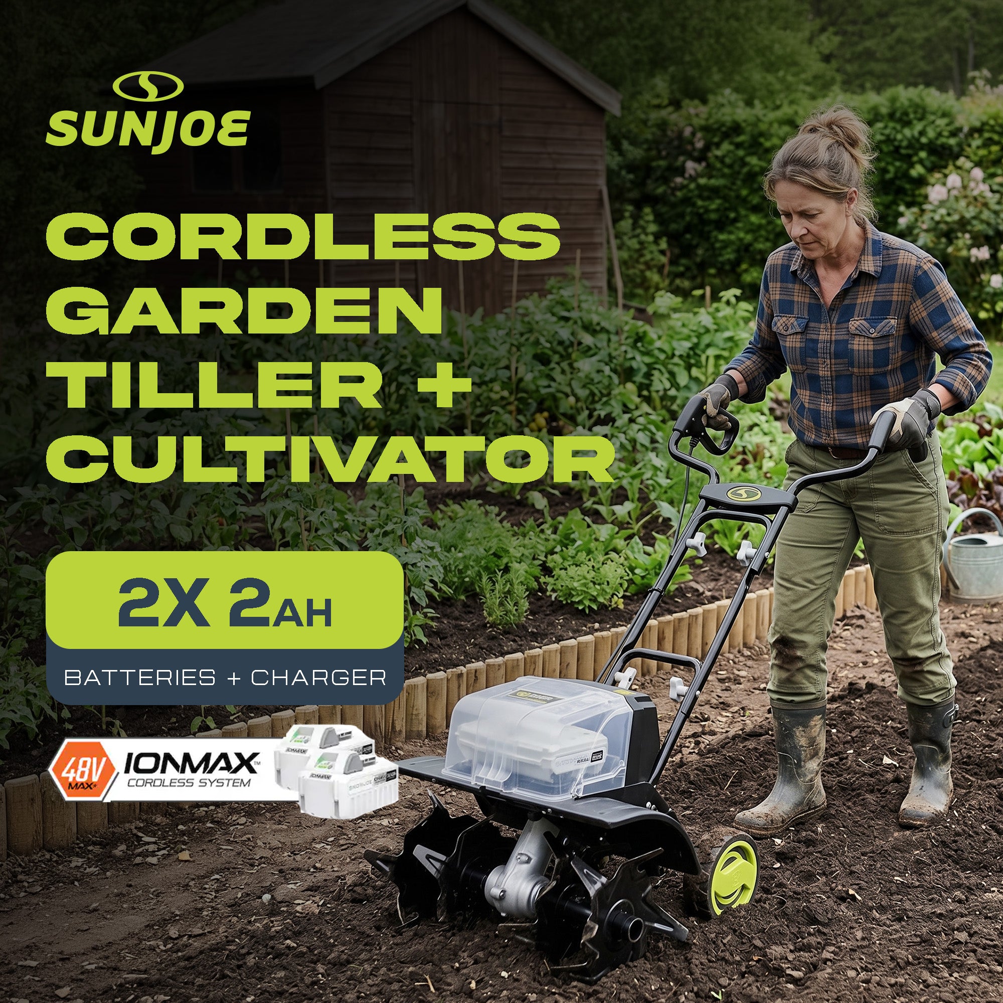 Sun Joe 24V Cordless Garden Tiller Cultivator Accessory Kit, Black, 24V-X2-TLR14