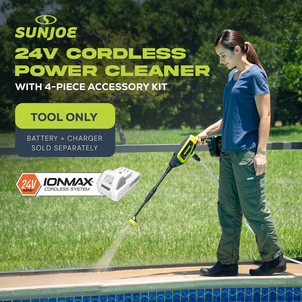 Sun Joe 24V Cordless Power Cleaner Portable Pressure Washer Nozzle, 24V-PP350-CT - VMInnovations