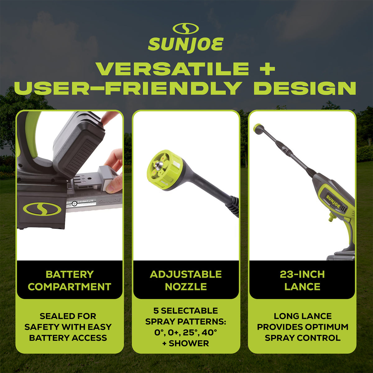 Sun Joe 24V Cordless Power Cleaner Portable Pressure Washer Nozzle, 24V-PP350-CT - VMInnovations