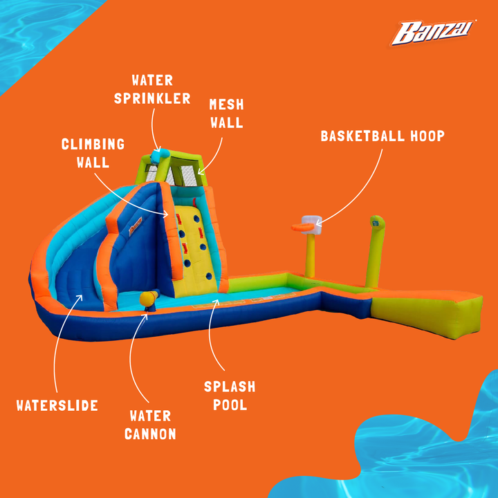 Banzai Hyper Drench 8-in-1 Giant Inflatable Water Slide Activity Splash Park - VMInnovations