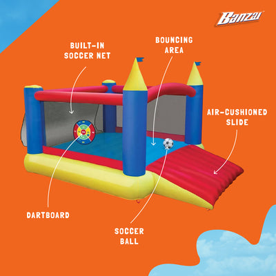 Banzai Slide 'n Score Outdoor Activity Bouncer Inflatable Bounce House w/ Games