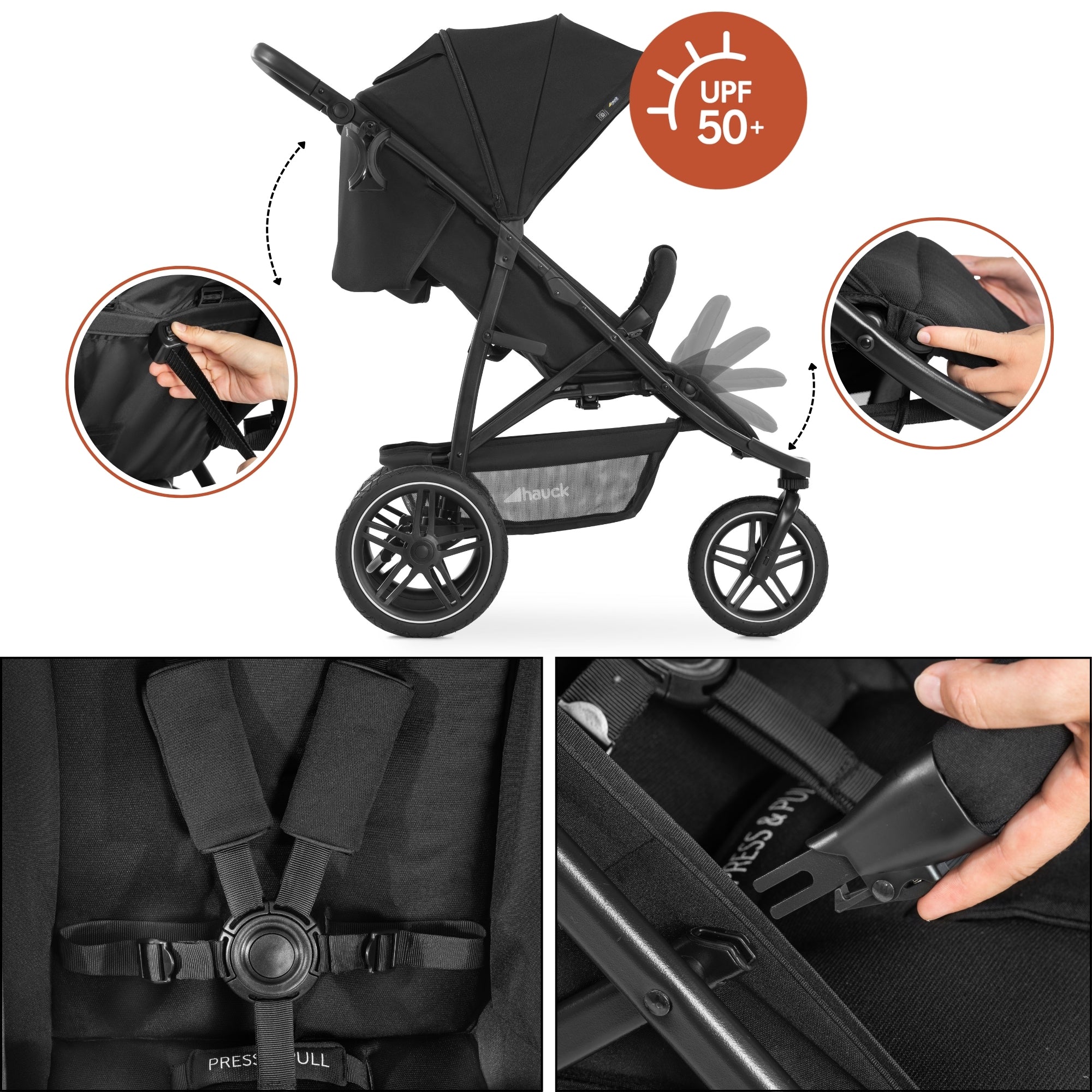 hauck Stroller Rapid 3R Reclining Seat, Compact Fold Stroller with Rubber Tires - VMInnovations
