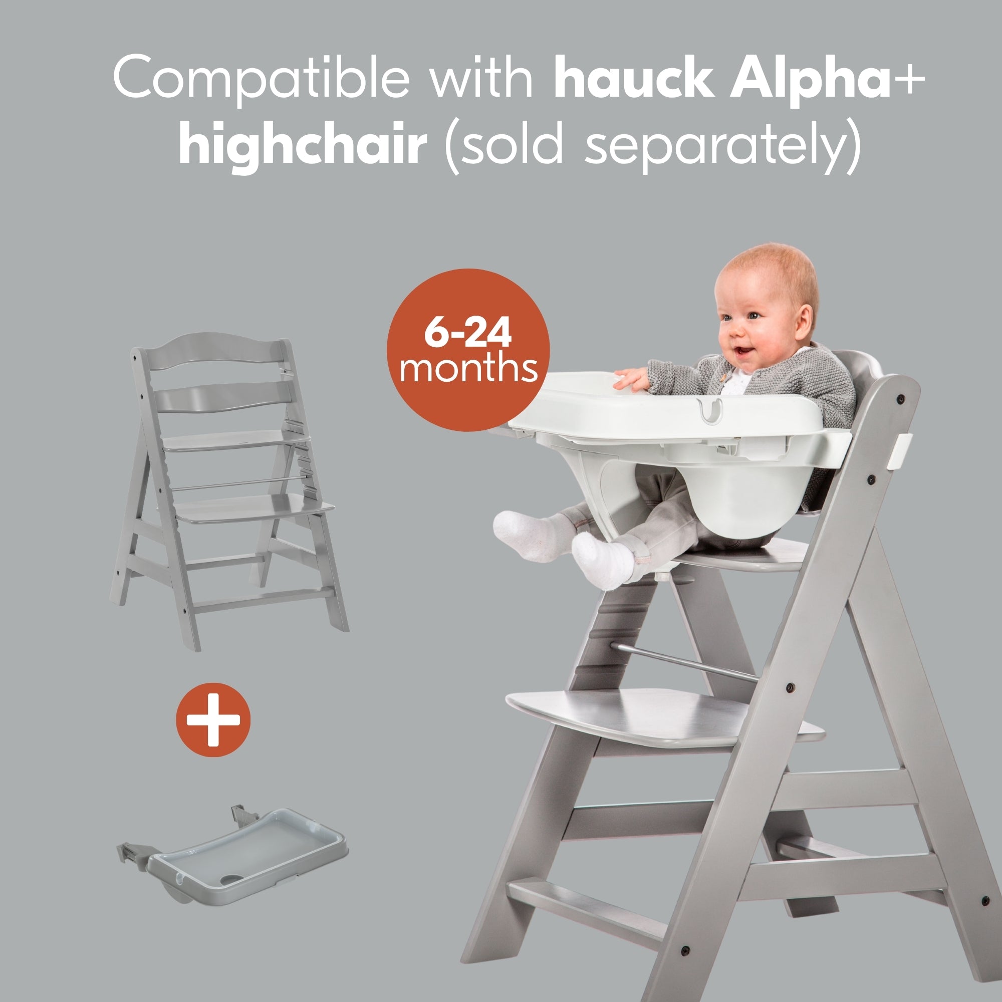 hauck High Chair Tray Table Compatible w/ Wooden Alpha+ & Beta+, Grey (Open Box)