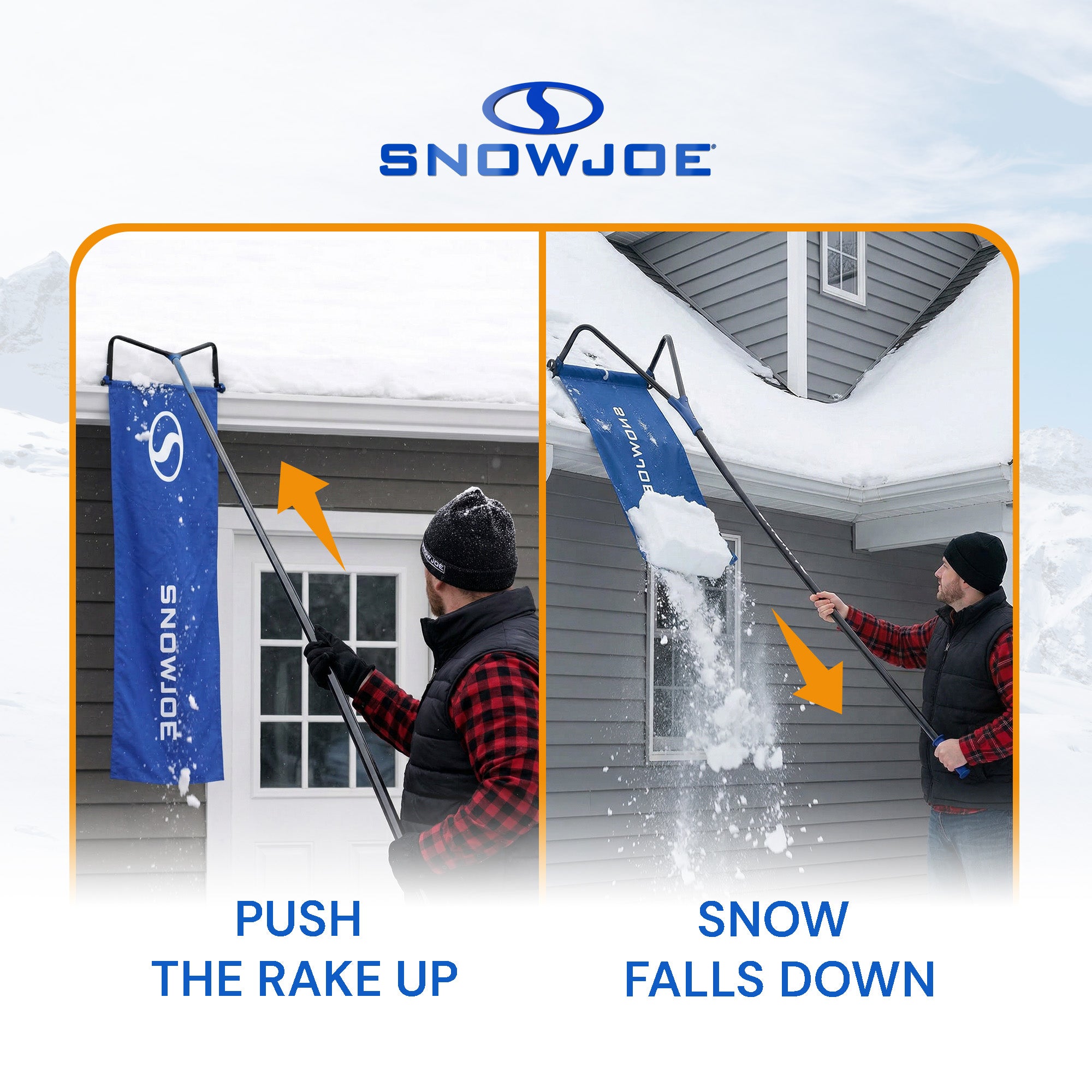 Snow Joe Roof Rake and Snow Removal Tool with 28-Foot Reach and 20-Foot Debris Slide - Ice Remover and Winter Season Accessory for Home, Building, and Garage, RJ208M - VMInnovations