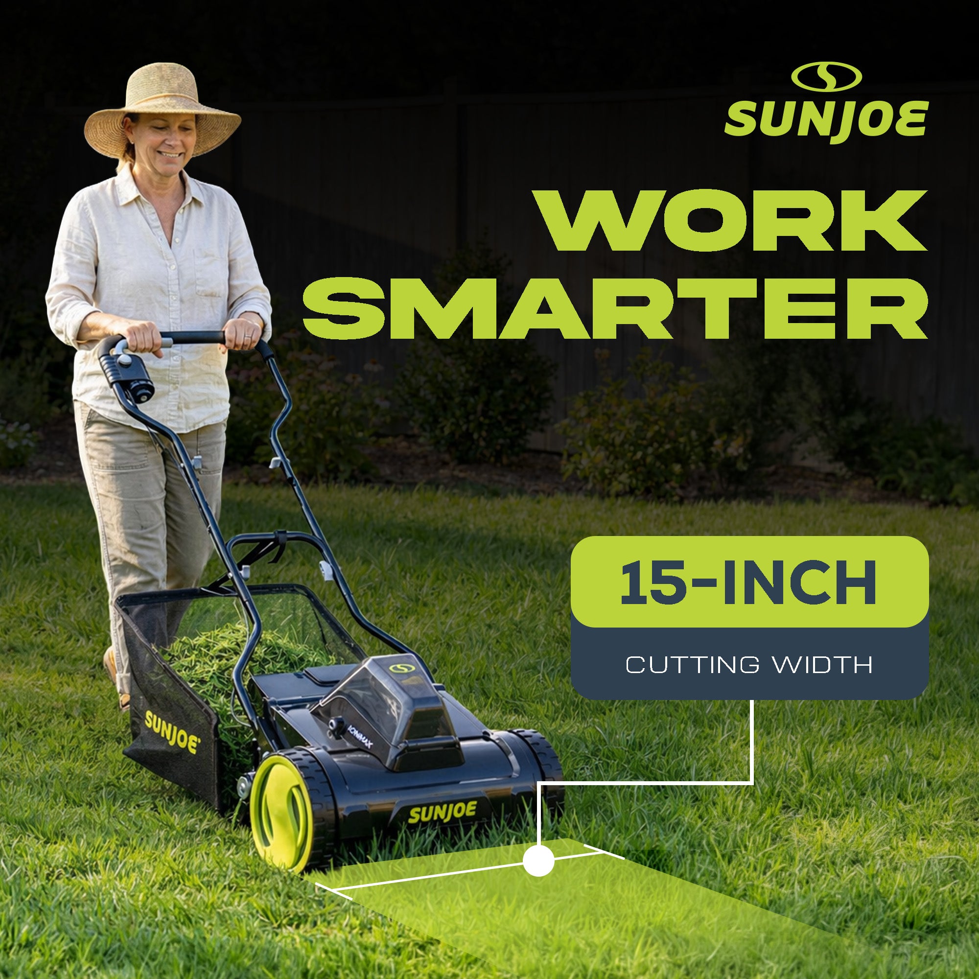 Sun Joe Cordless Push Reel Mower, 15” Yard Trimmer w/ Collection Bag, 24V-CRLM15