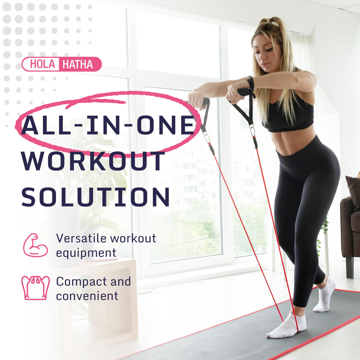 HolaHatha Resistance Band 110lb Workout Set with 5 Bands and 2 Handles (Used) - VMInnovations