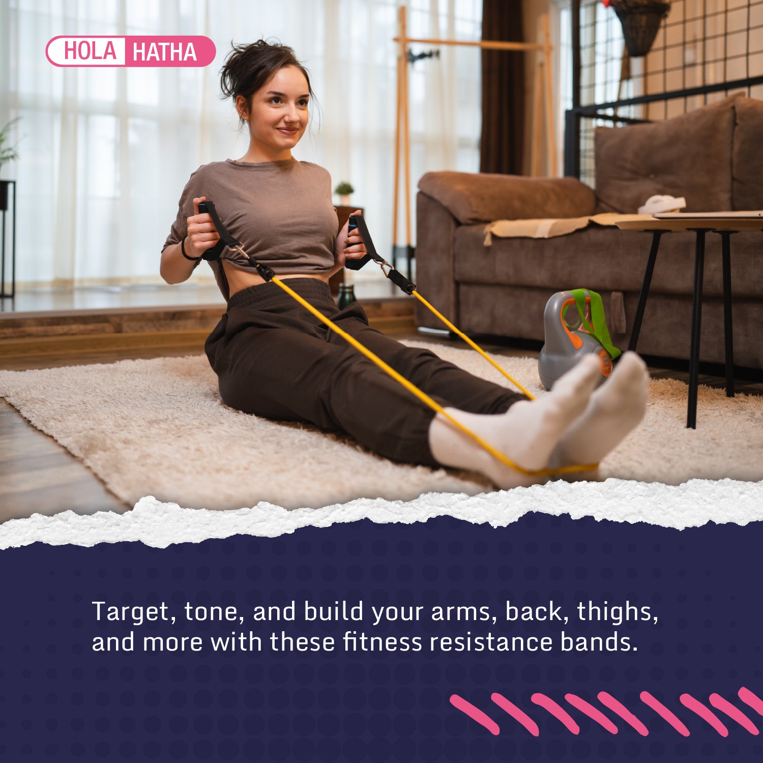 HolaHatha Resistance Band 110lb Workout Set with 5 Bands and 2 Handles (Used) - VMInnovations