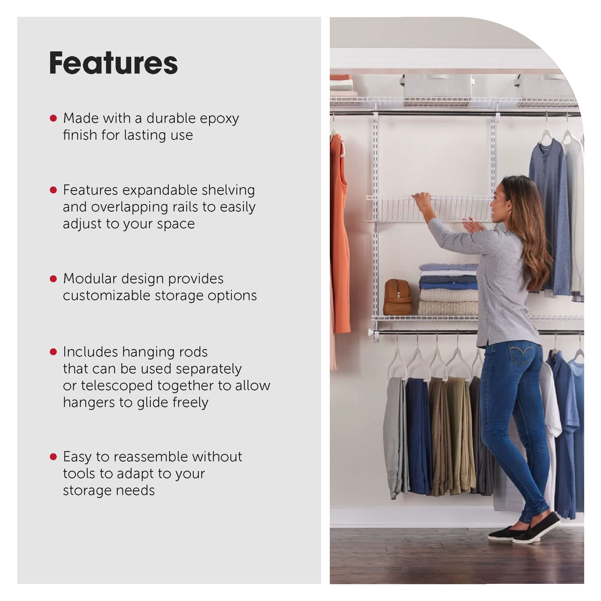 Rubbermaid Configurations 4-8 Feet Custom DIY Closet Organizer Kit, White - VMInnovations