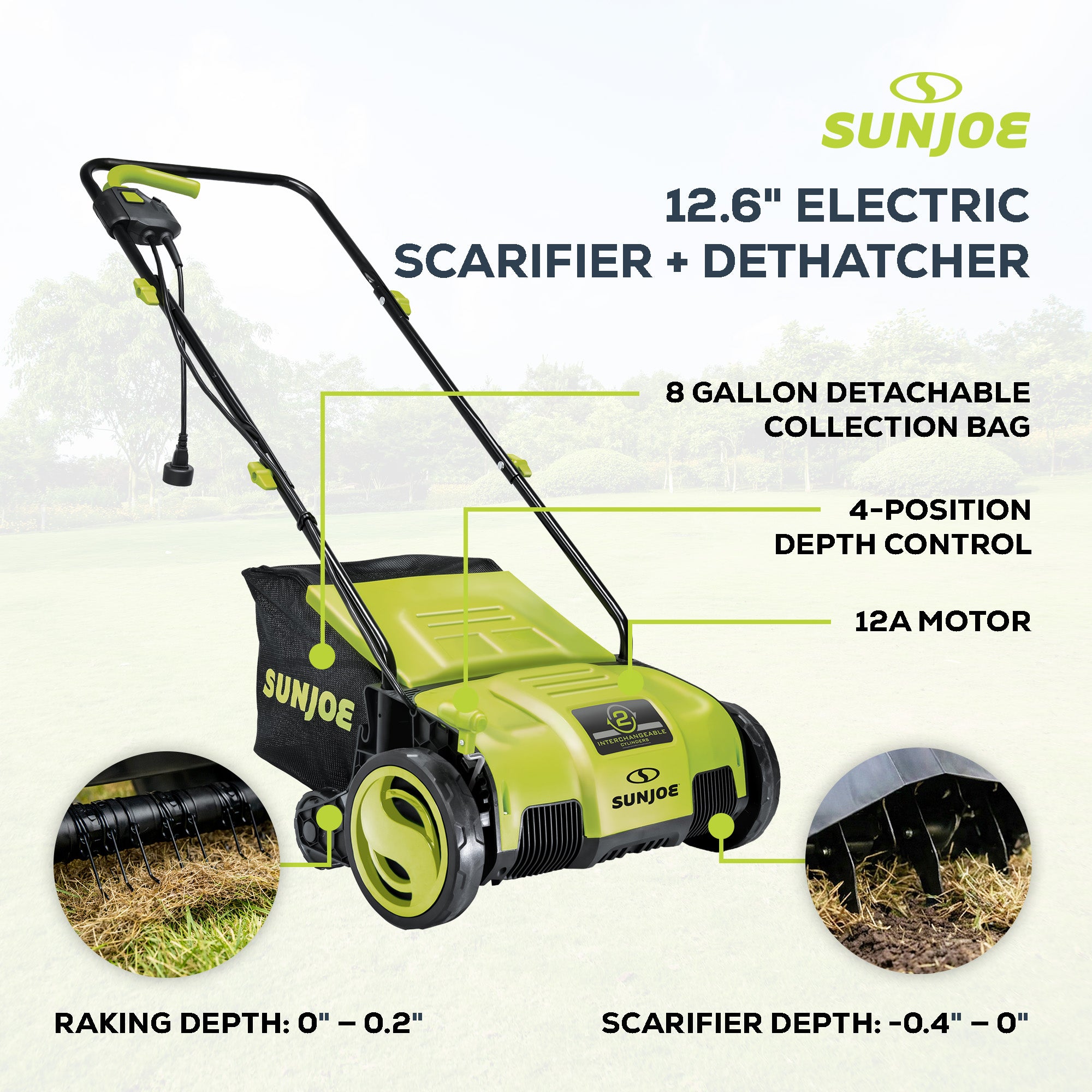 Sun Joe 12.6-Inch Electric Lawn Dethatcher and Scarifier, AJ798E (Open Box)