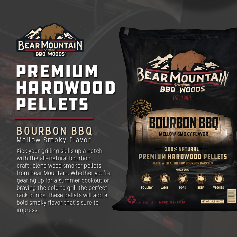 Bear Mountain BBQ All Natural Bourbon Craft Blend Wood Smoker Pellets, 20 Pounds