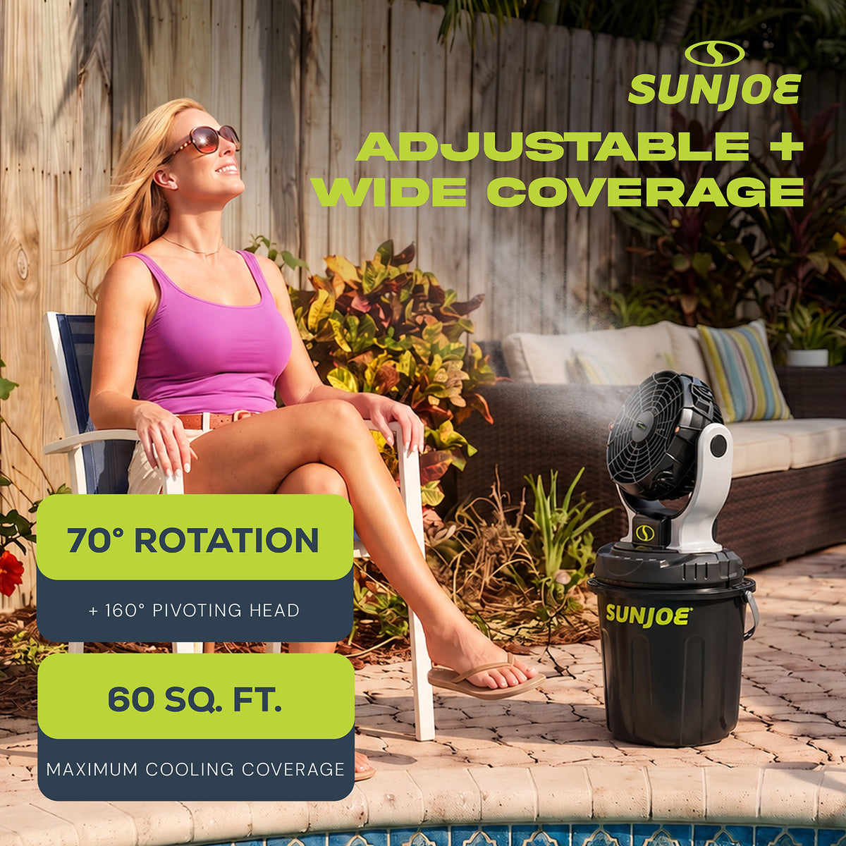 Sun Joe 24V IONMAX Cordless Misting Fan w/ 6 Gal Portable Bucket, 24V-MSTFAN-LTE