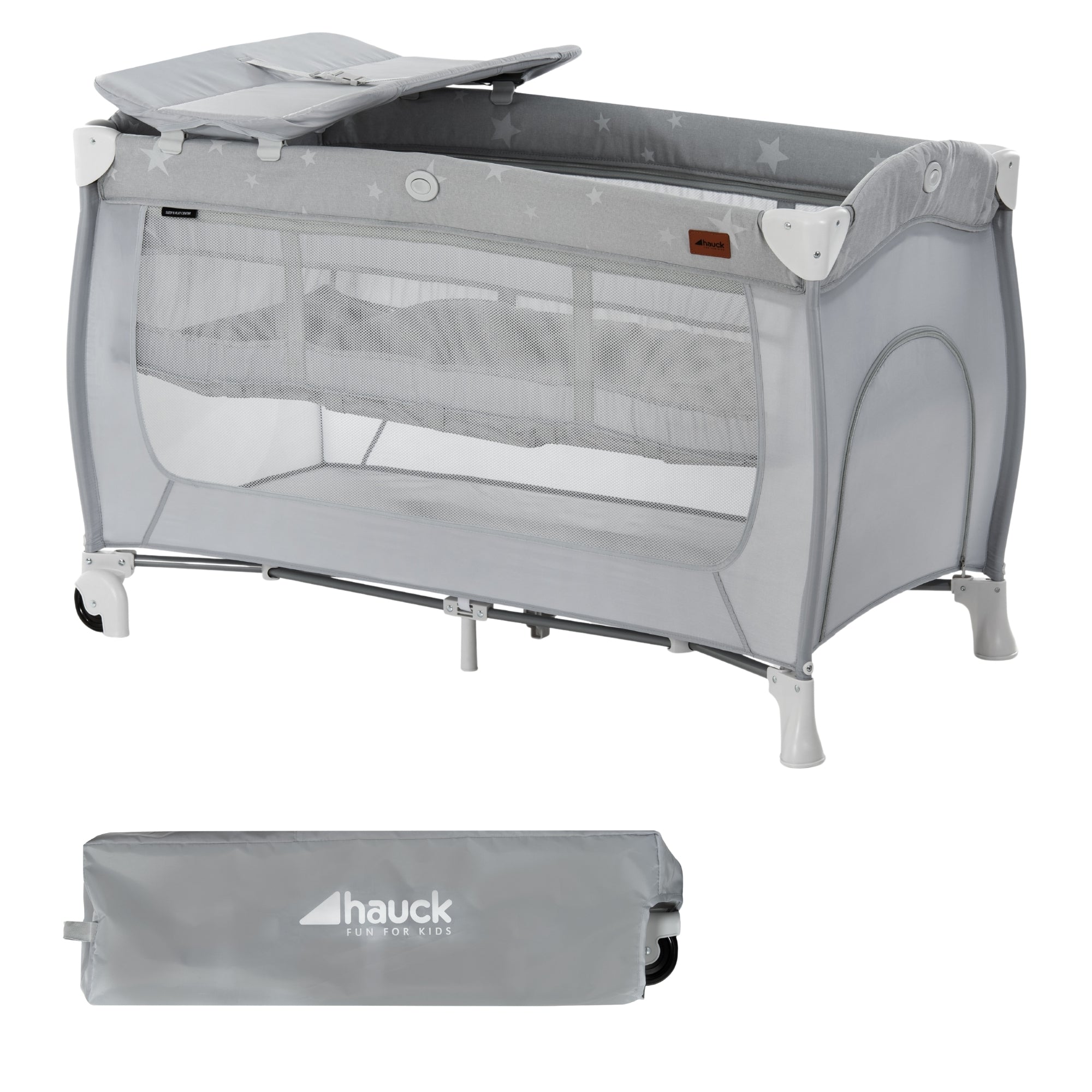 hauck Sleep N Play Center Portable Travel Cot w/Bassinet & Playpen, Stars Grey - VMInnovations