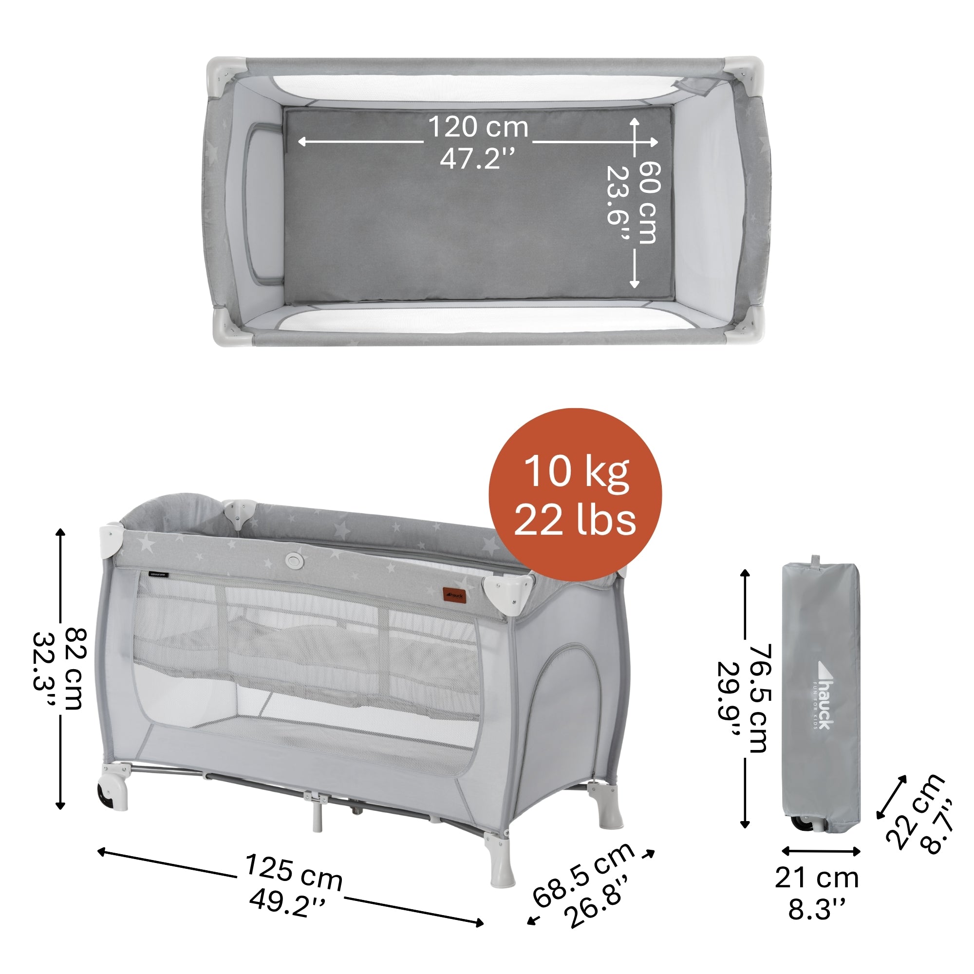 hauck Sleep N Play Center Portable Travel Cot w/Bassinet & Playpen, Stars Grey - VMInnovations