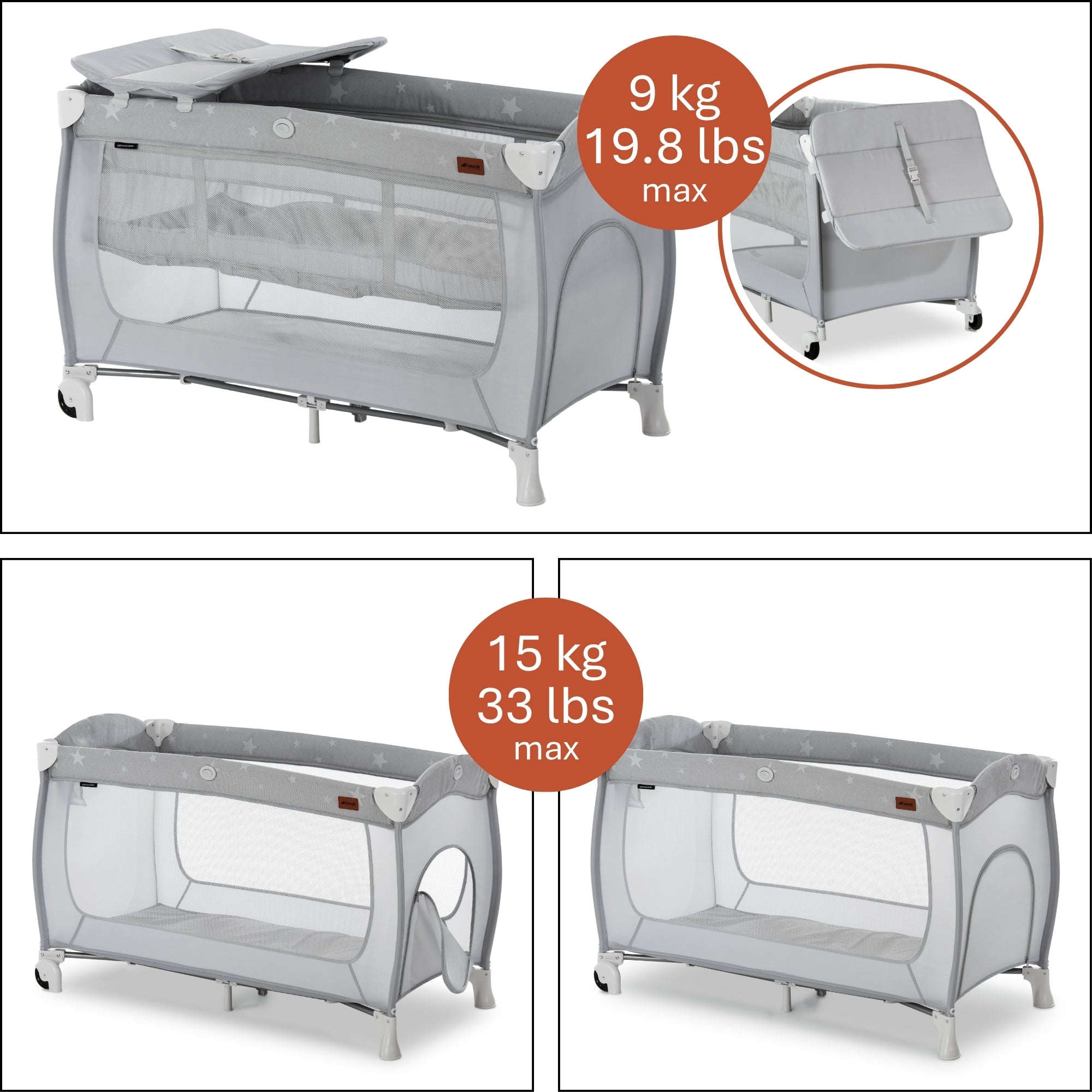 hauck Sleep N Play Center Portable Travel Cot w/Bassinet & Playpen, Stars Grey - VMInnovations