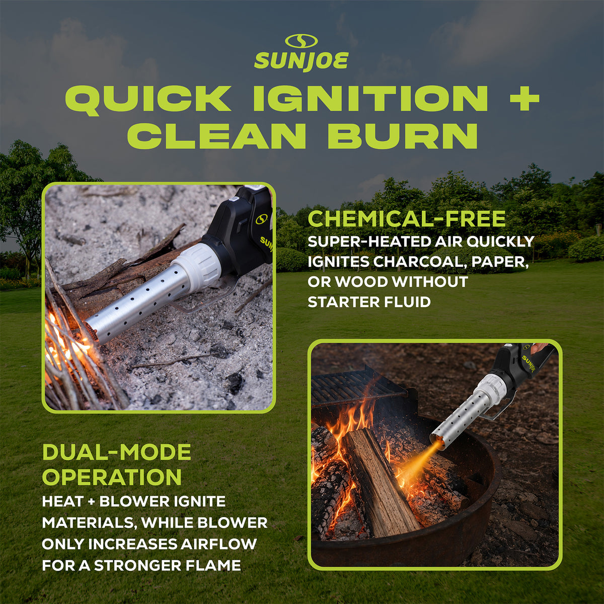 Sun Joe 24V Cordless Electric Fire Starter for Charcoal BBQ Grills (Open Box)