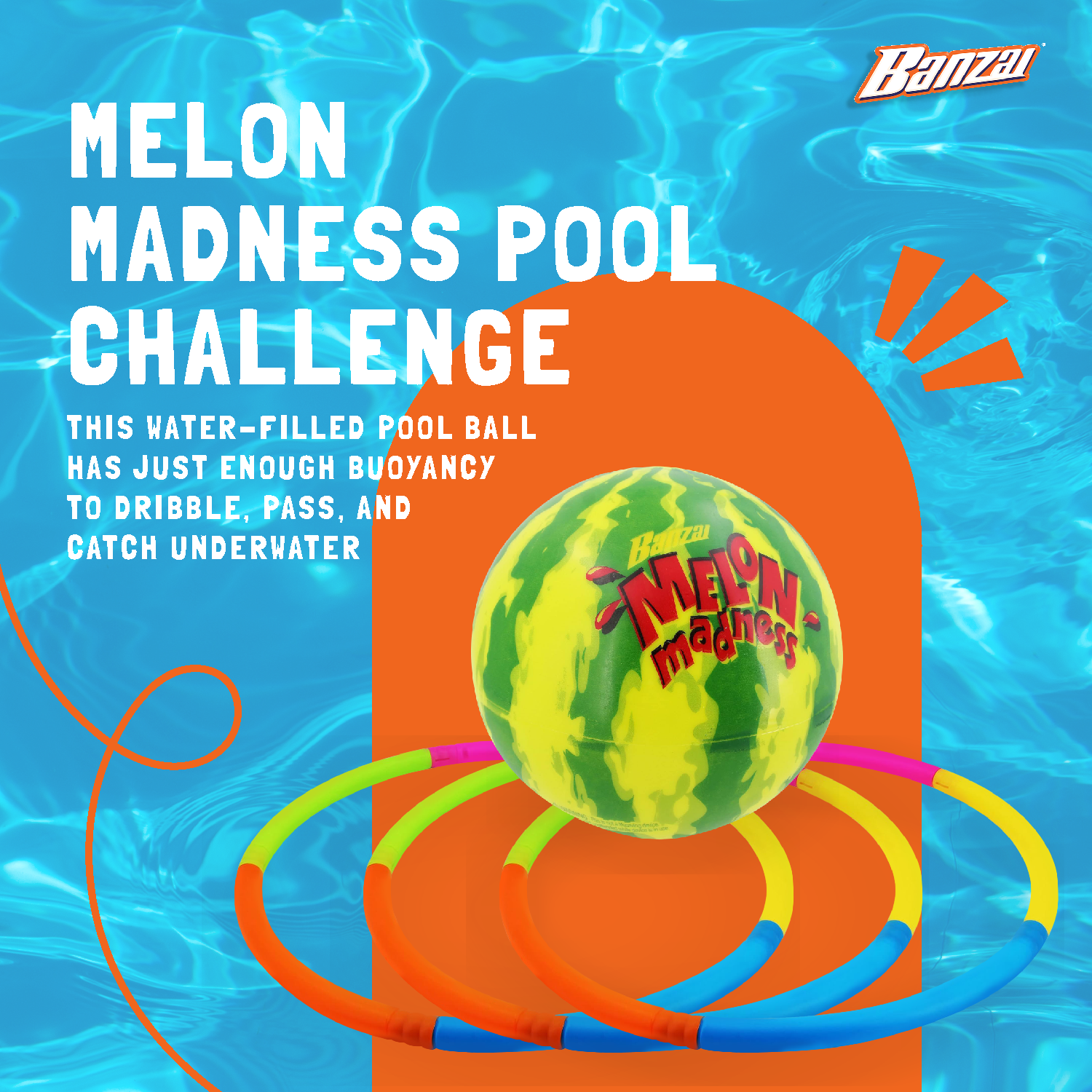 Banzai Melon Madness Pool Underwater Water-Filled Ball w/ Target Hoop (Open Box) - VMInnovations
