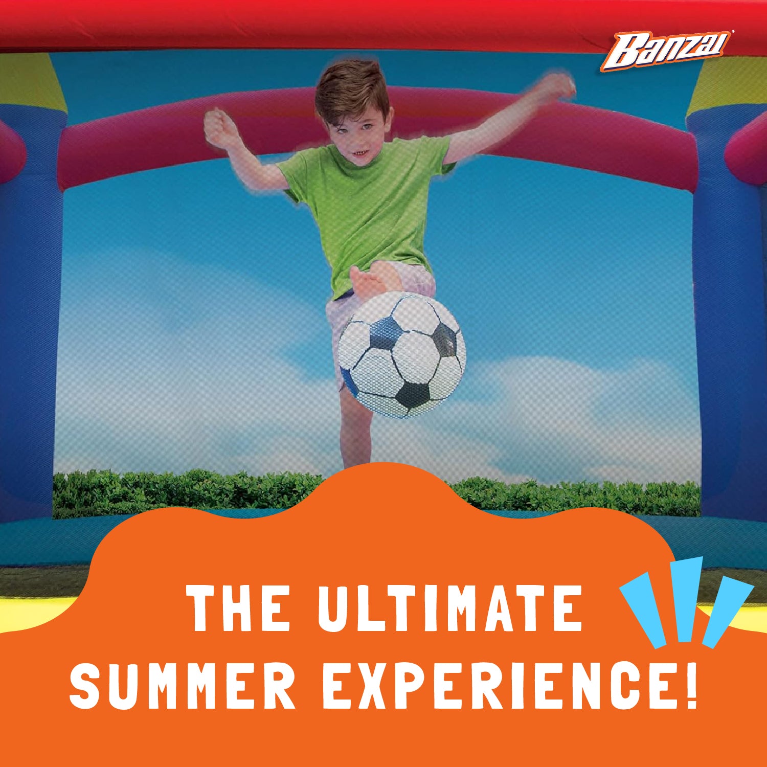 Banzai Slide N Fun Inflatable Slide and Bounce House w/ Soccer Net & Ball (Used) - VMInnovations