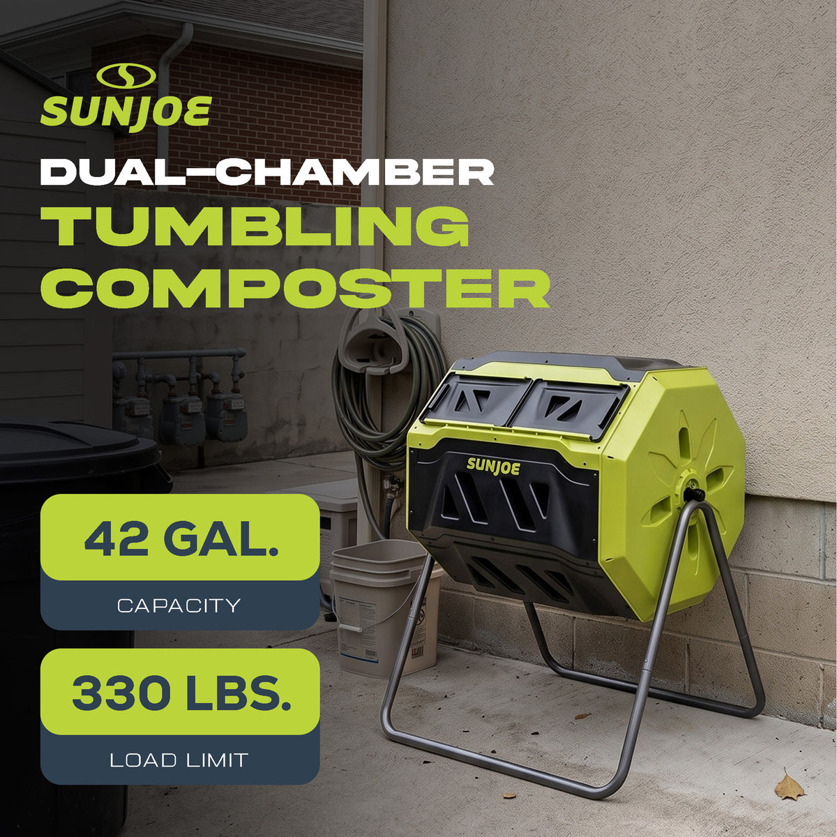Sun Joe Dual Chamber Tumbling Composter, Advanced Aeration, 42 Gallon, SJ-CMPS1