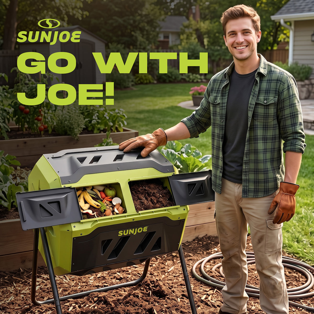 Sun Joe Dual Chamber Tumbling Composter, Advanced Aeration, 42 Gallon, SJ-CMPS1