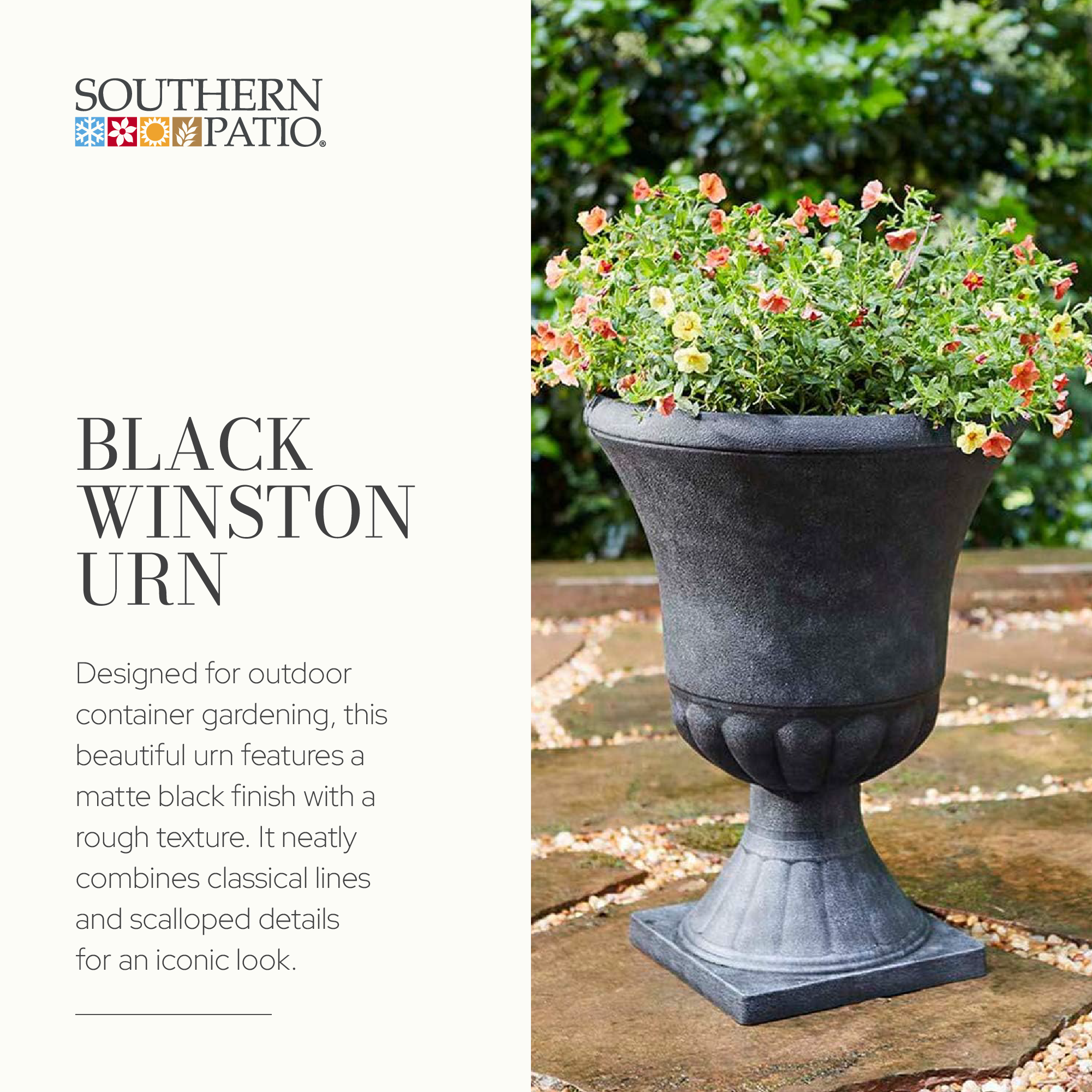 Southern Patio EB-029816 Winston 16 Inch Resin Outdoor Planter, Black (2 Pack) - VMInnovations