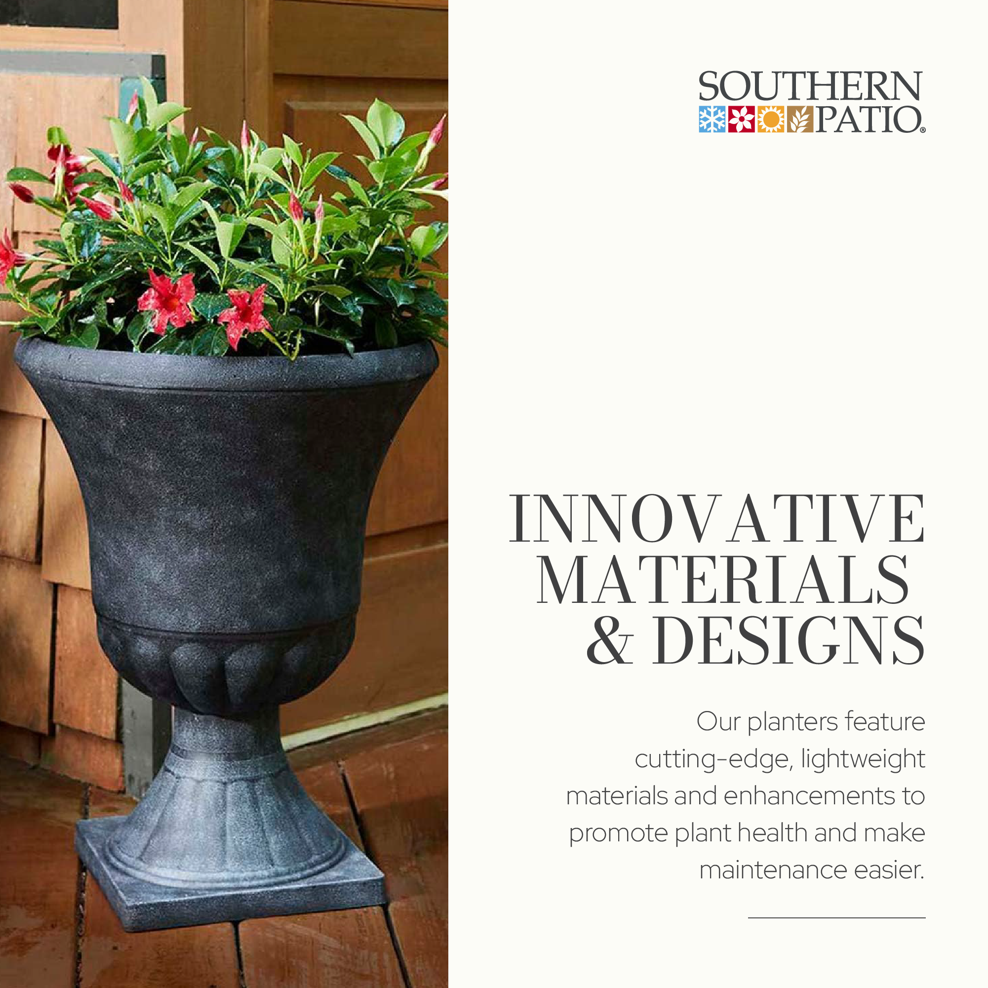 Southern Patio EB-029816 Winston 16 Inch Resin Outdoor Planter, Black (2 Pack) - VMInnovations