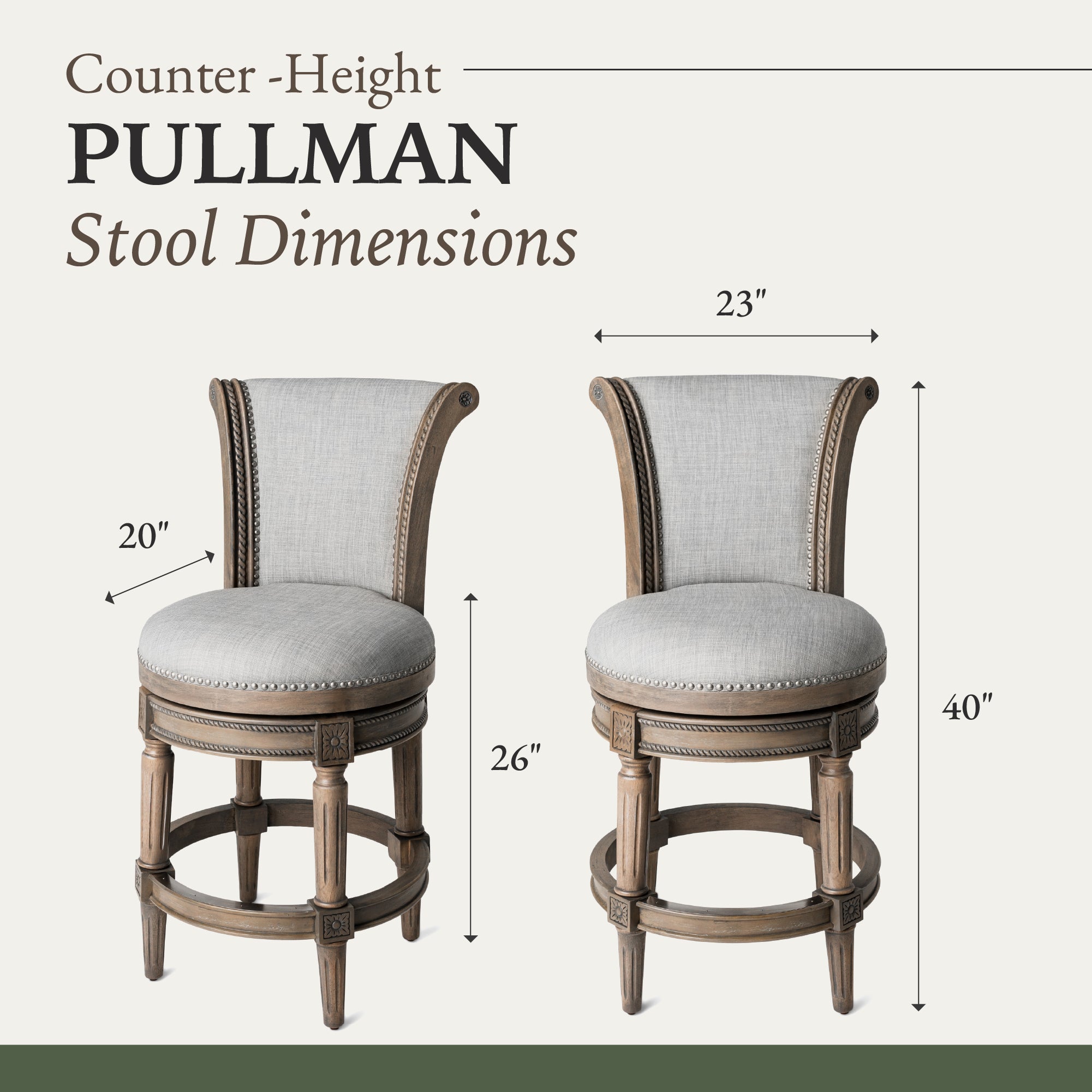 Maven Lane Pullman Counter Stool, Reclaimed Oak Finish w/ Ash Grey Fabric Upholstery - VMInnovations