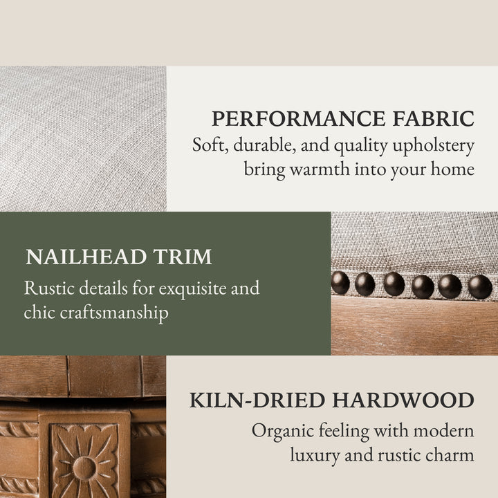 Maven Lane Pullman Counter Stool, Weathered Oak Finish w/ Sand Color Fabric Upholstery - VMInnovations