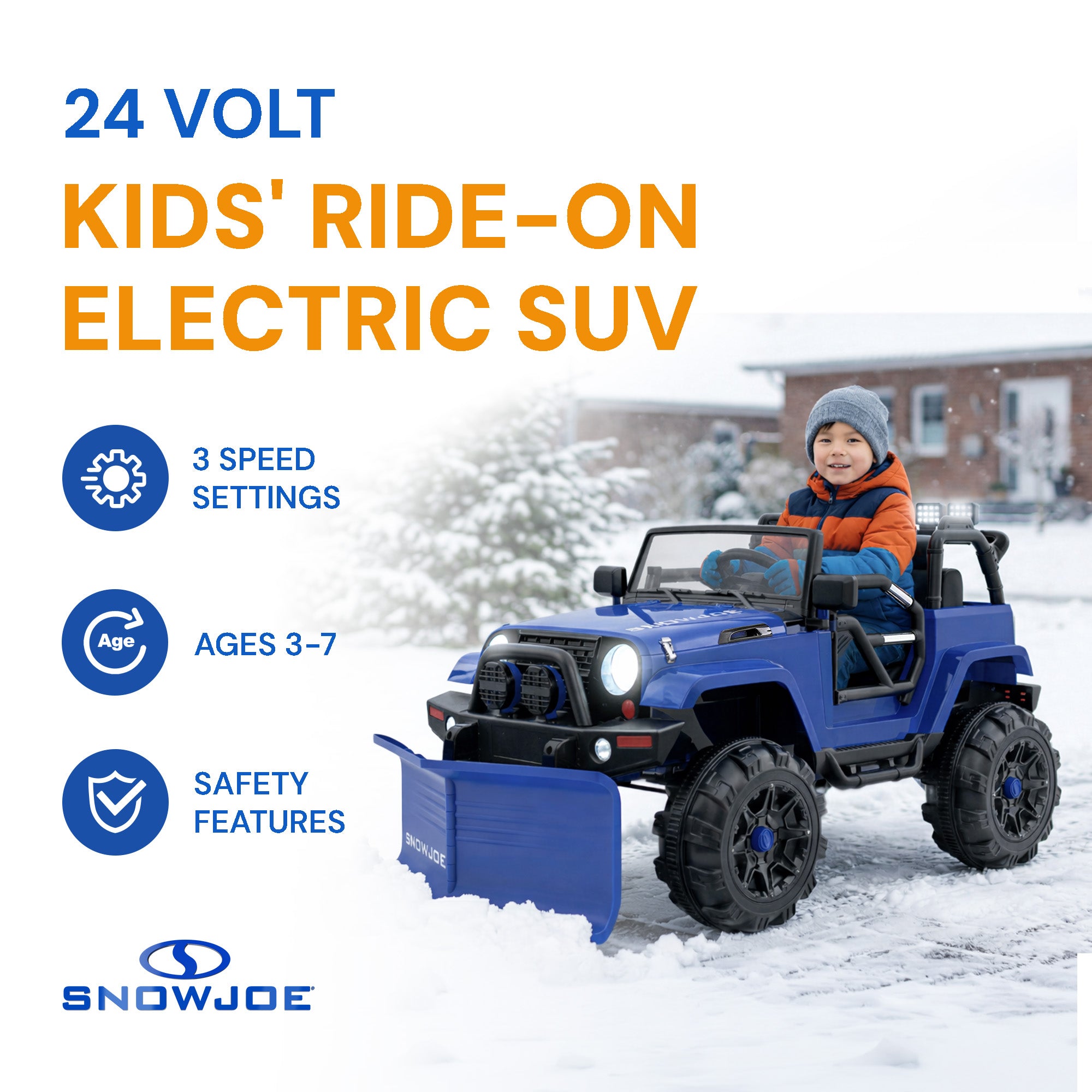 Snow Joe 24V Ride On Car Toy with Snow Plow Scoop and Parental Remote, 24V-SUV1 - VMInnovations