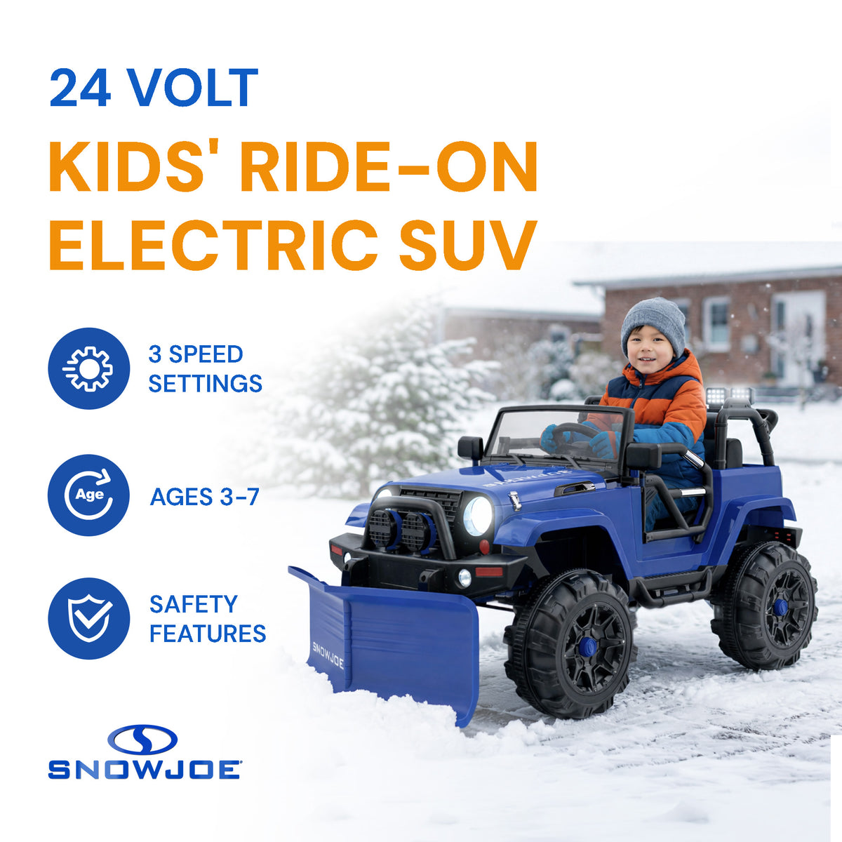 Snow Joe 24V Ride On Car Toy with Snow Plow Scoop and Parental Remote, 24V-SUV1 - VMInnovations