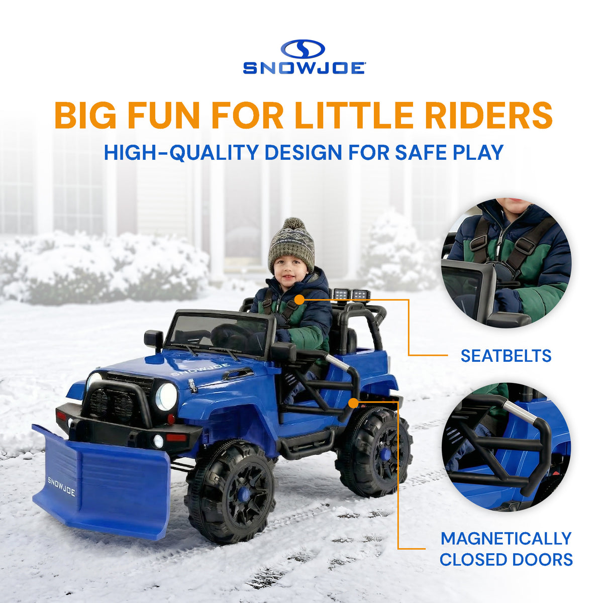 Snow Joe 24V Ride On Car Toy with Snow Plow Scoop and Parental Remote, 24V-SUV1 - VMInnovations