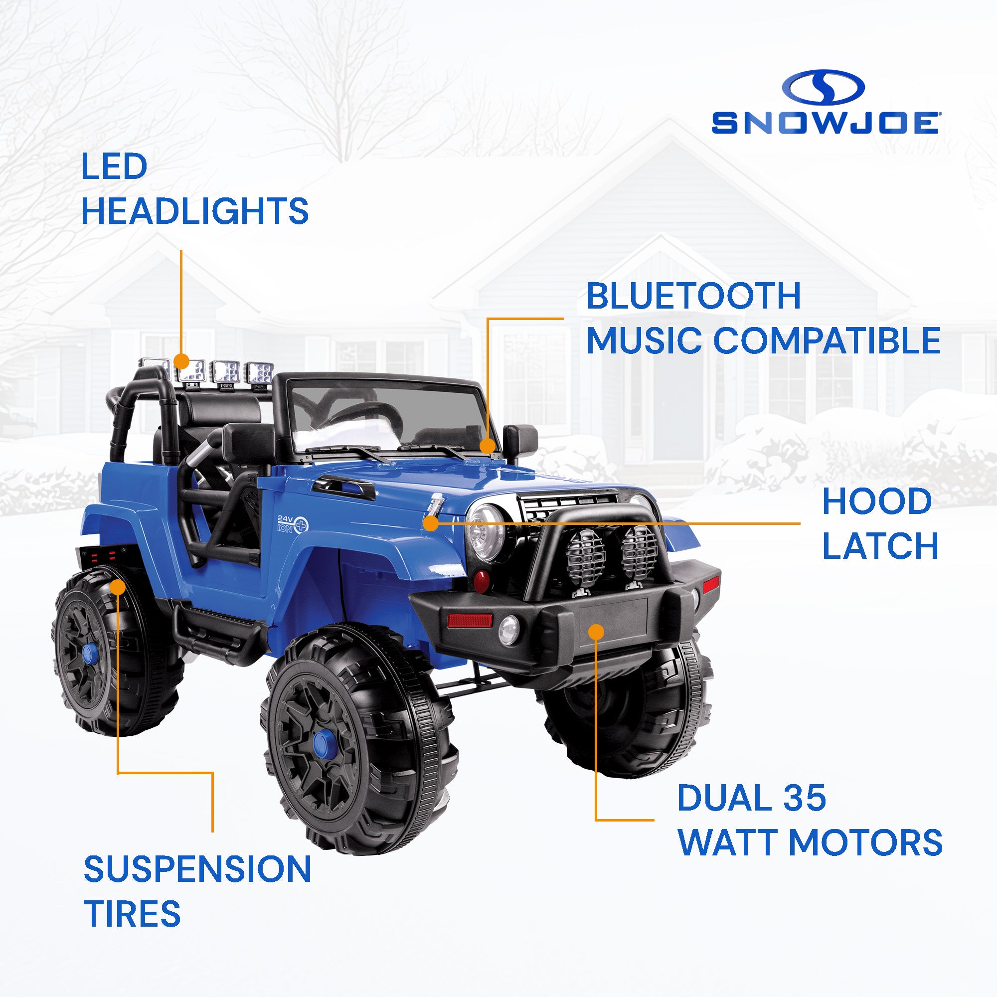 Snow Joe 24V Ride On Car Toy with Snow Plow Scoop and Parental Remote, 24V-SUV1 - VMInnovations