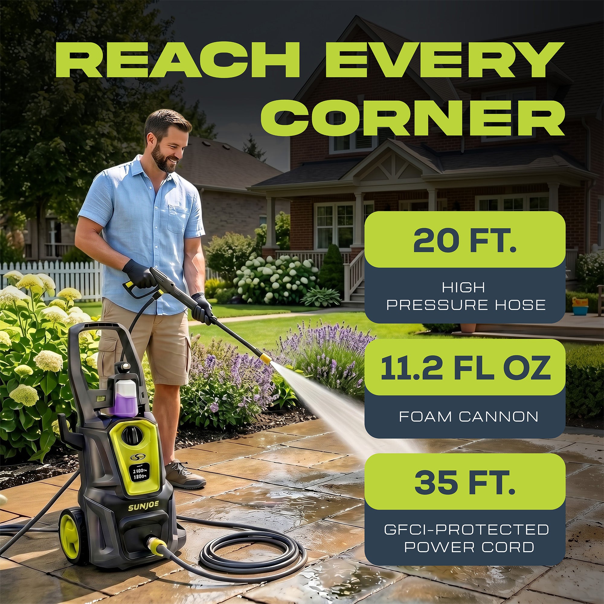 Sun Joe Electric Pressure Washer w/ Extension Wand, SPX2680-MAX, PWMA Certified