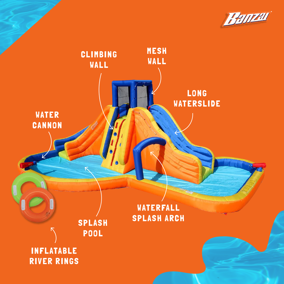 Banzai Rapid Falls Outdoor Water Park Climbing Rope Lagoon, Ages 5+ (Open Box) - VMInnovations