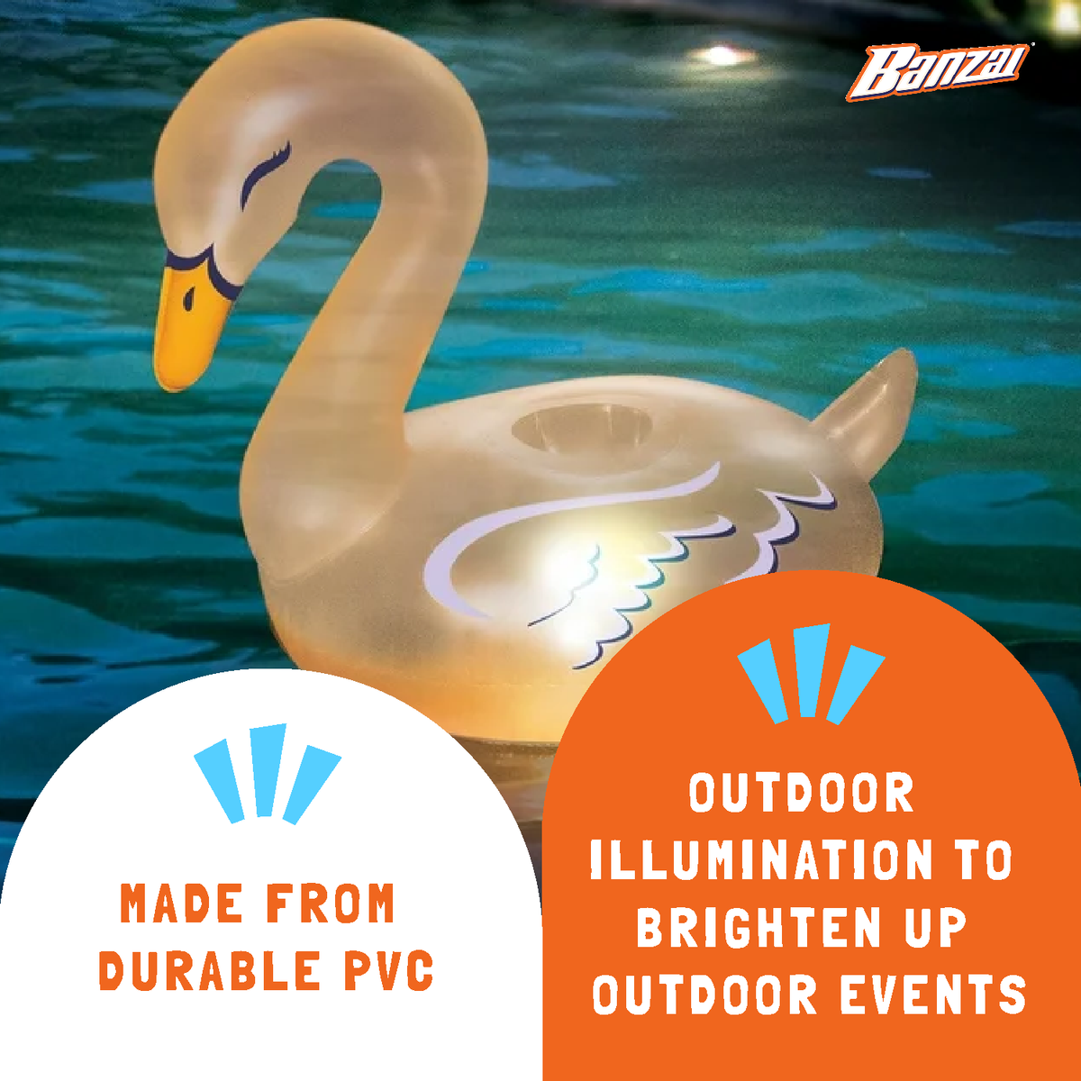 Banzai Lumi Bright Party Swans Inflatable White Pool Lantern Lights 2 Pack(Used) - VMInnovations