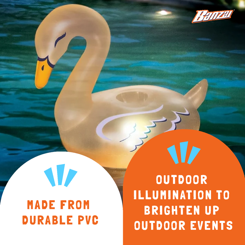 Banzai Lumi Bright Party Swans Inflatable White Pool Lantern Lights, (2 Pack)