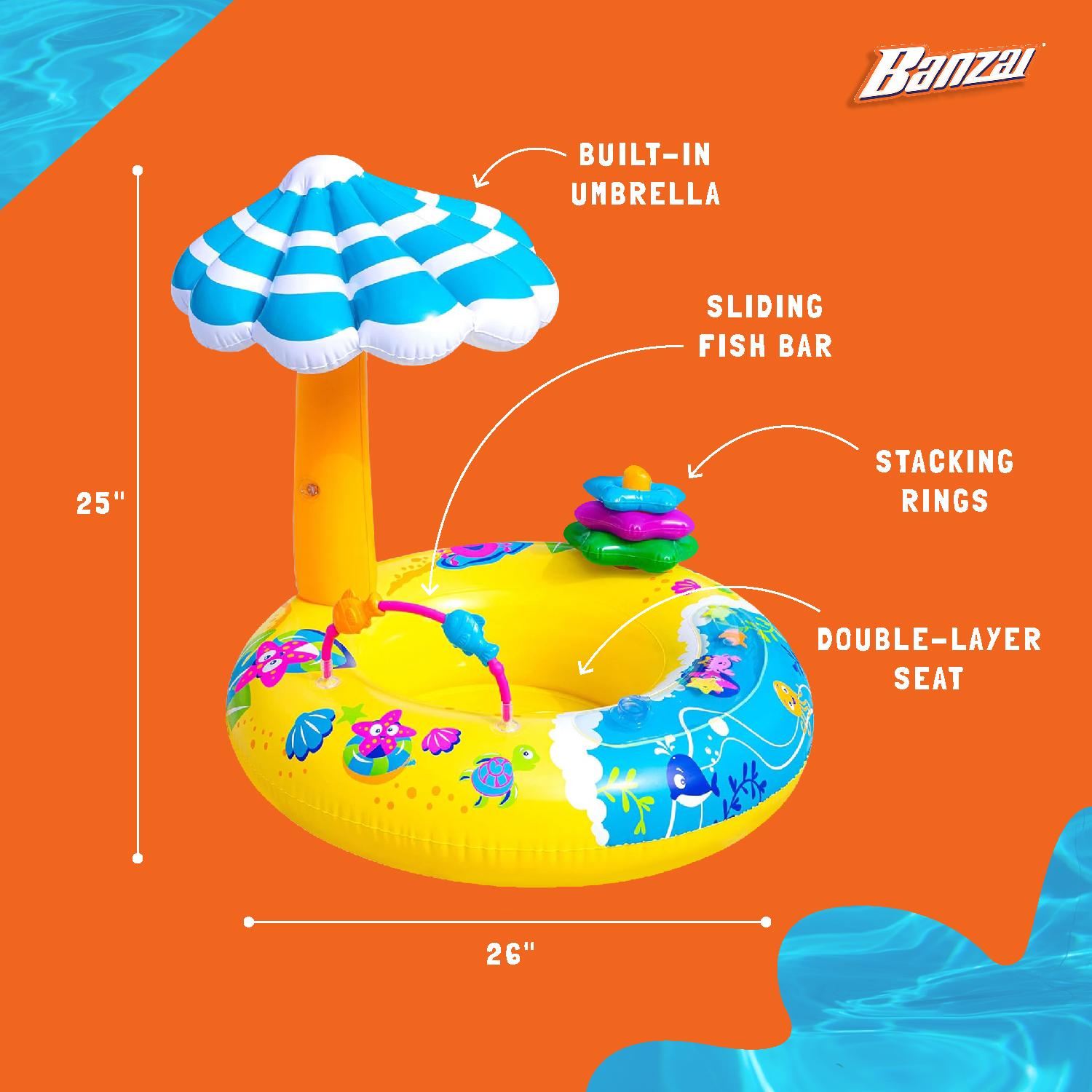 Banzai Discovery Splash Inflatable Pool Float Seat for Ages 9-24 Months (Used) - VMInnovations