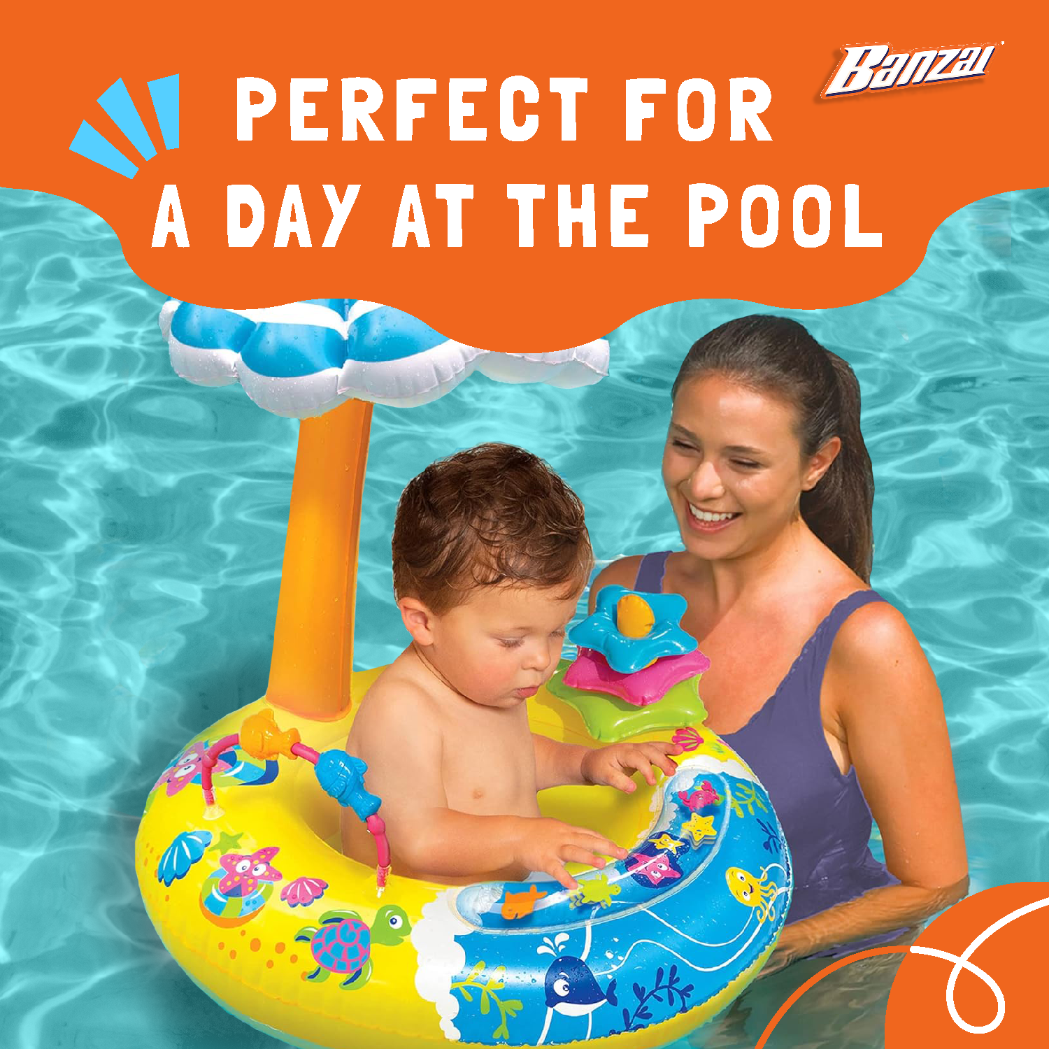 Banzai Discovery Splash Inflatable Pool Float Seat for Kids Ages 9 to 24 Months - VMInnovations