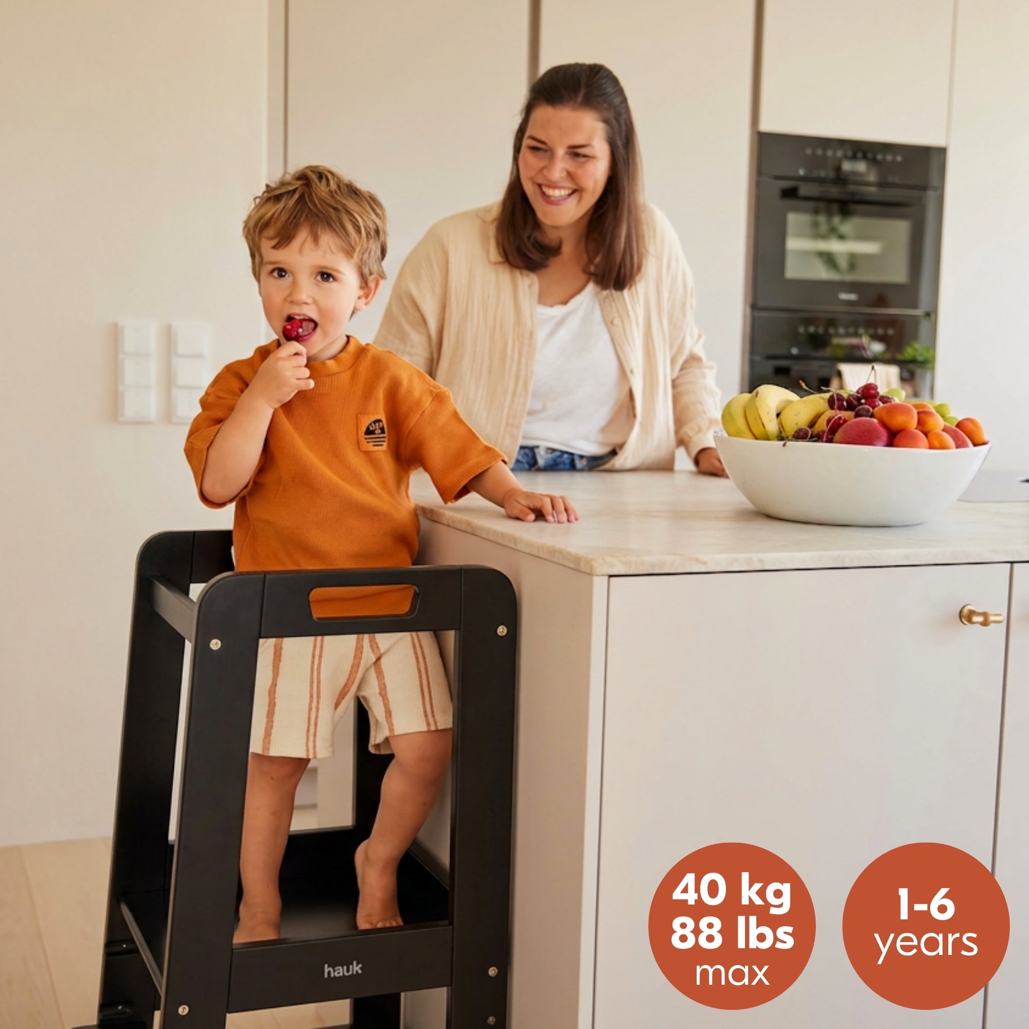 hauck Learn N Explore Montessori Toddler Tower, Wooden Kitchen Stool, Black - VMInnovations