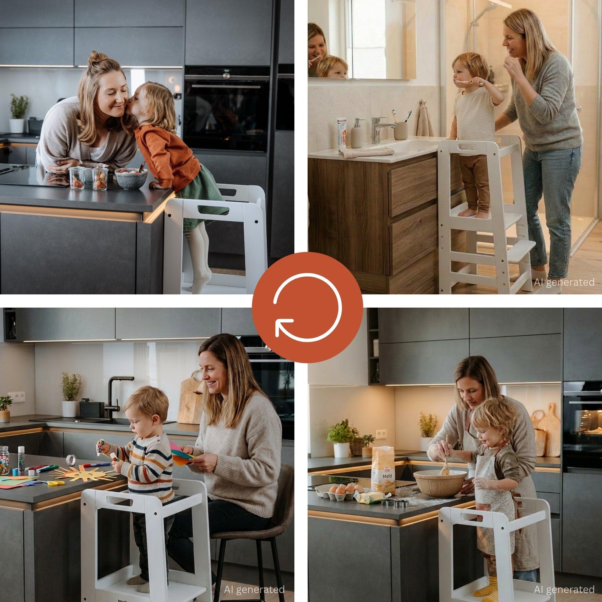 hauck Learn N Explore Montessori Toddler Tower, Wooden Kitchen Stool, White - VMInnovations