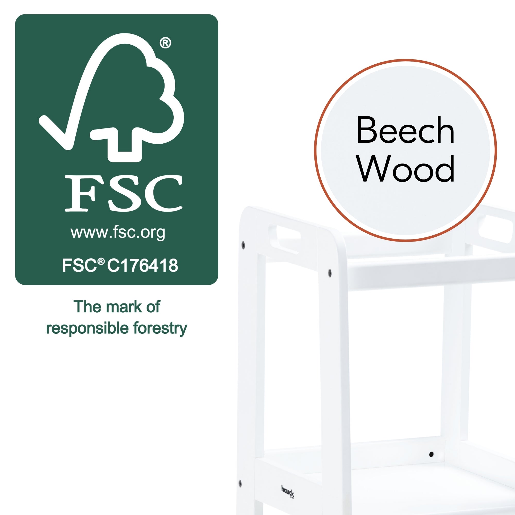 hauck Learn N Explore Montessori Toddler Tower, Wooden Kitchen Stool, White - VMInnovations
