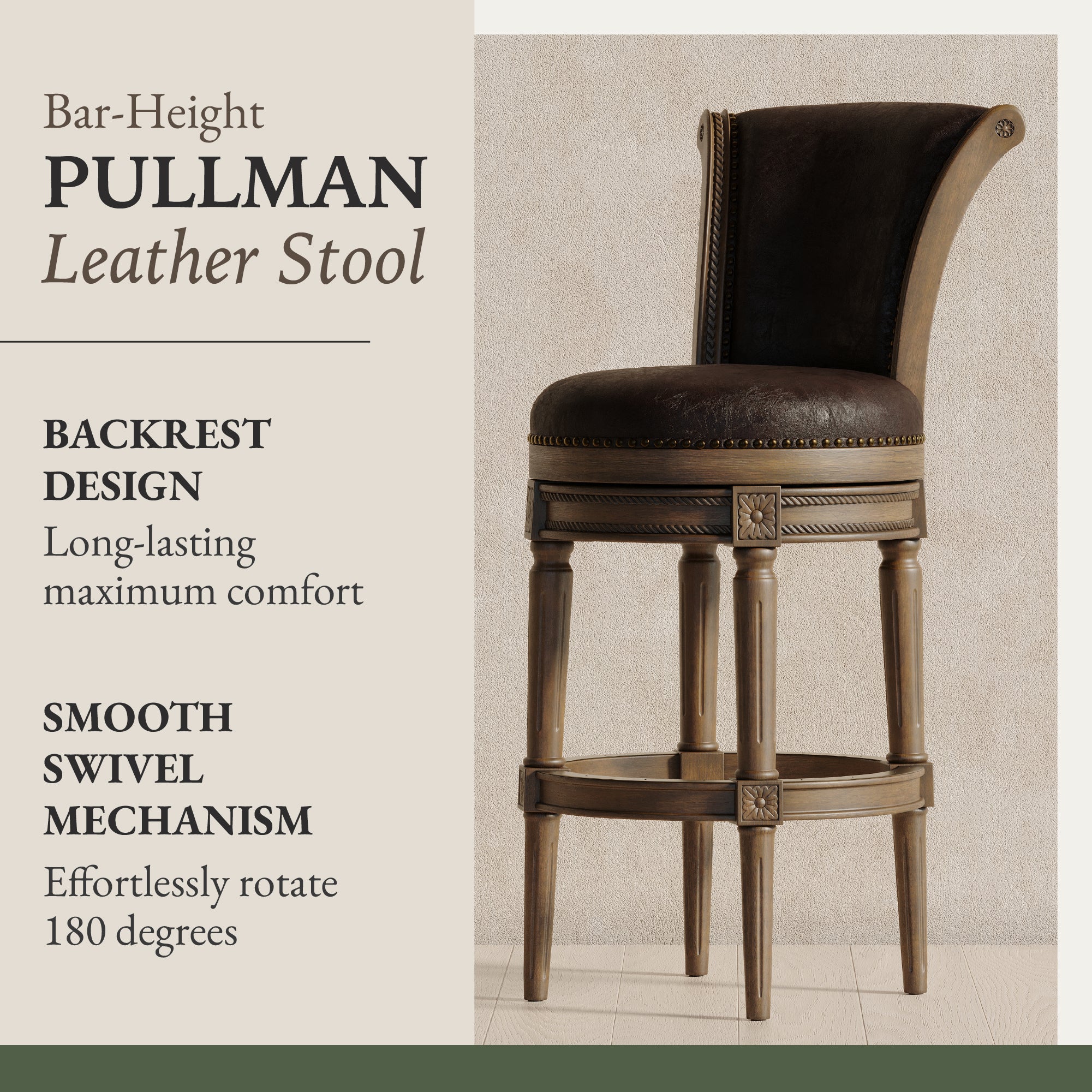 Maven Lane Bar Stool in Walnut Finish w/Marksman Saddle Vegan Leather (Used) - VMInnovations