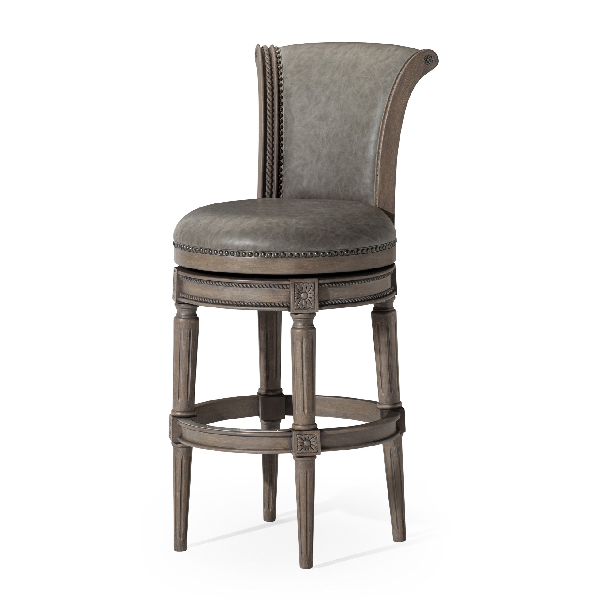 Maven Lane Bar Stool in Reclaimed Oak Finish w/Stone Vegan Leather(For Parts) - VMInnovations