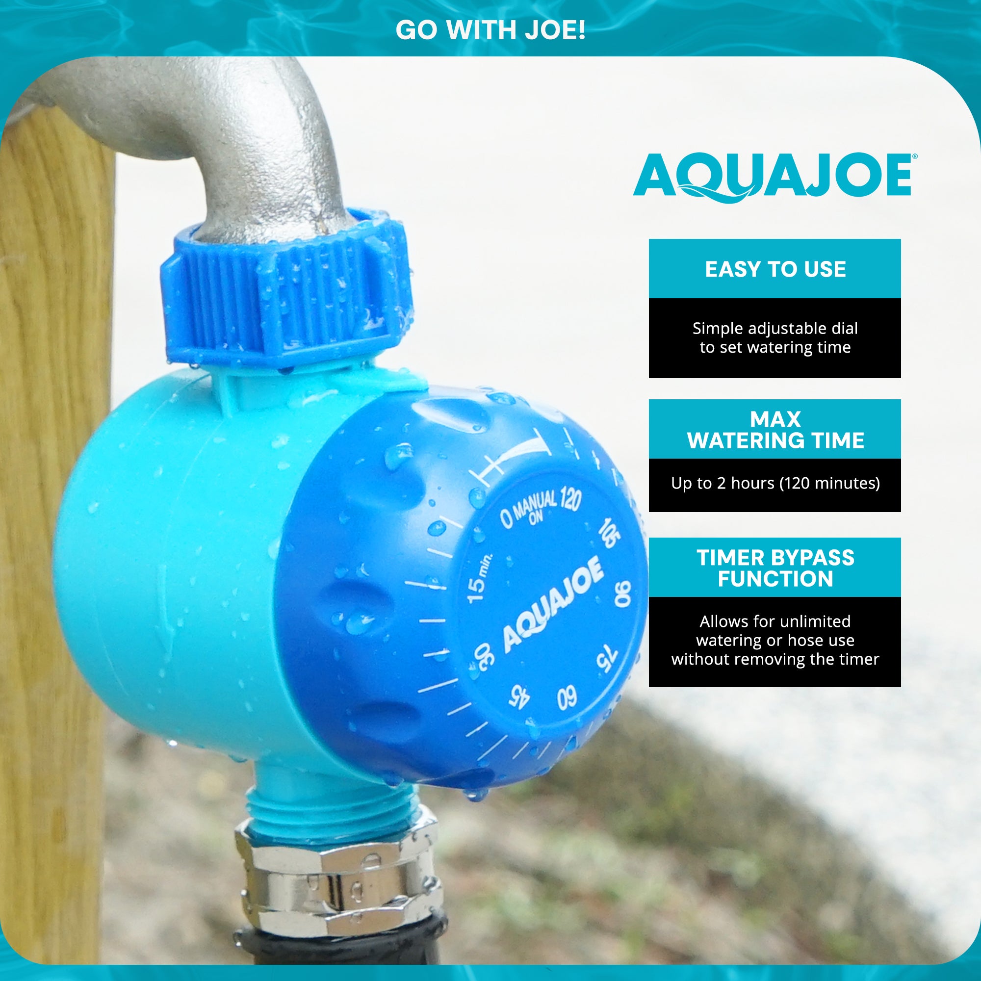 Aqua Joe 2 Pack Mechanical Hose Timer, 2-Hour Max, Manual Bypass, AJ-WTX2