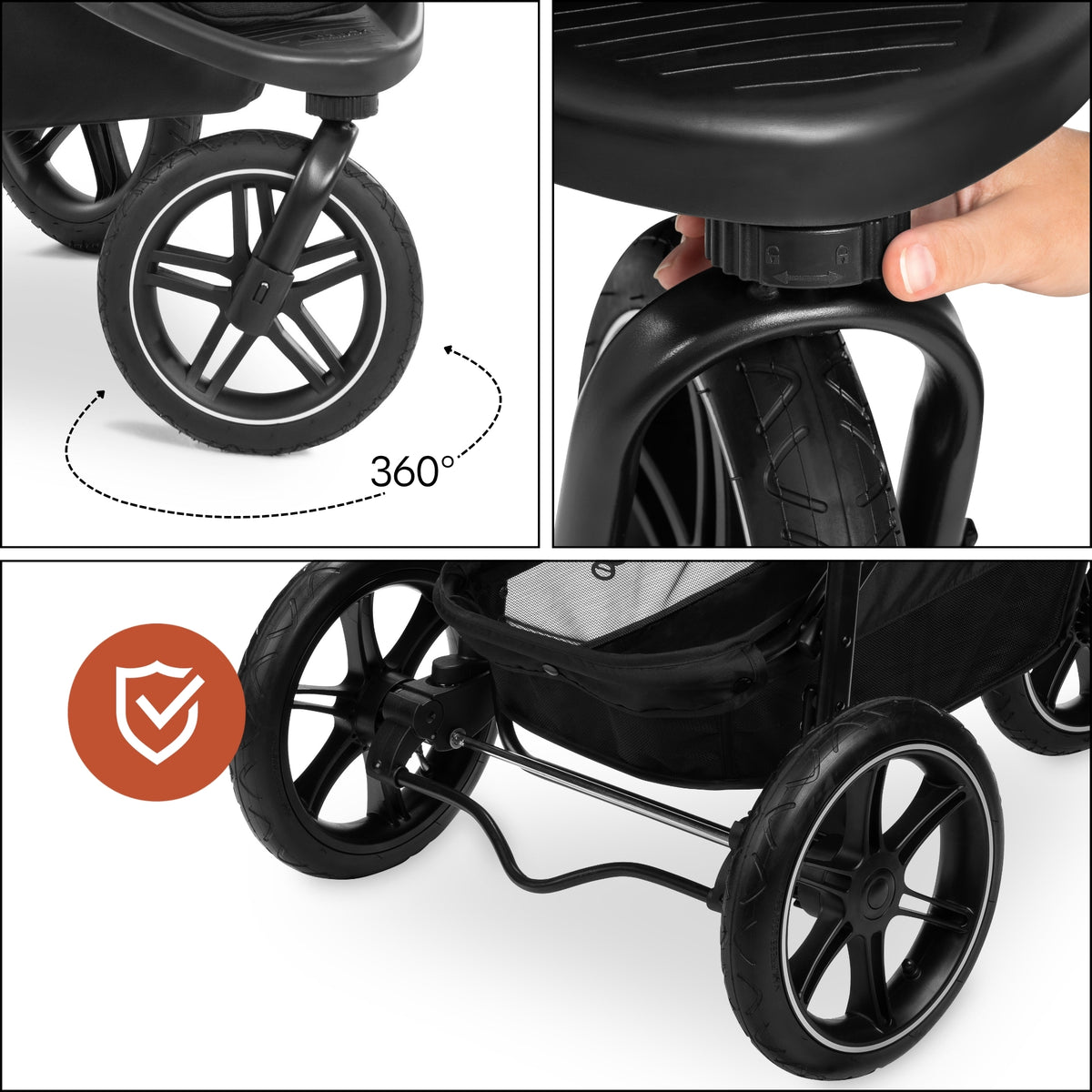 hauck Stroller Rapid 3 Air Reclining Seat, Compact Fold Stroller with Air Tires, Black
